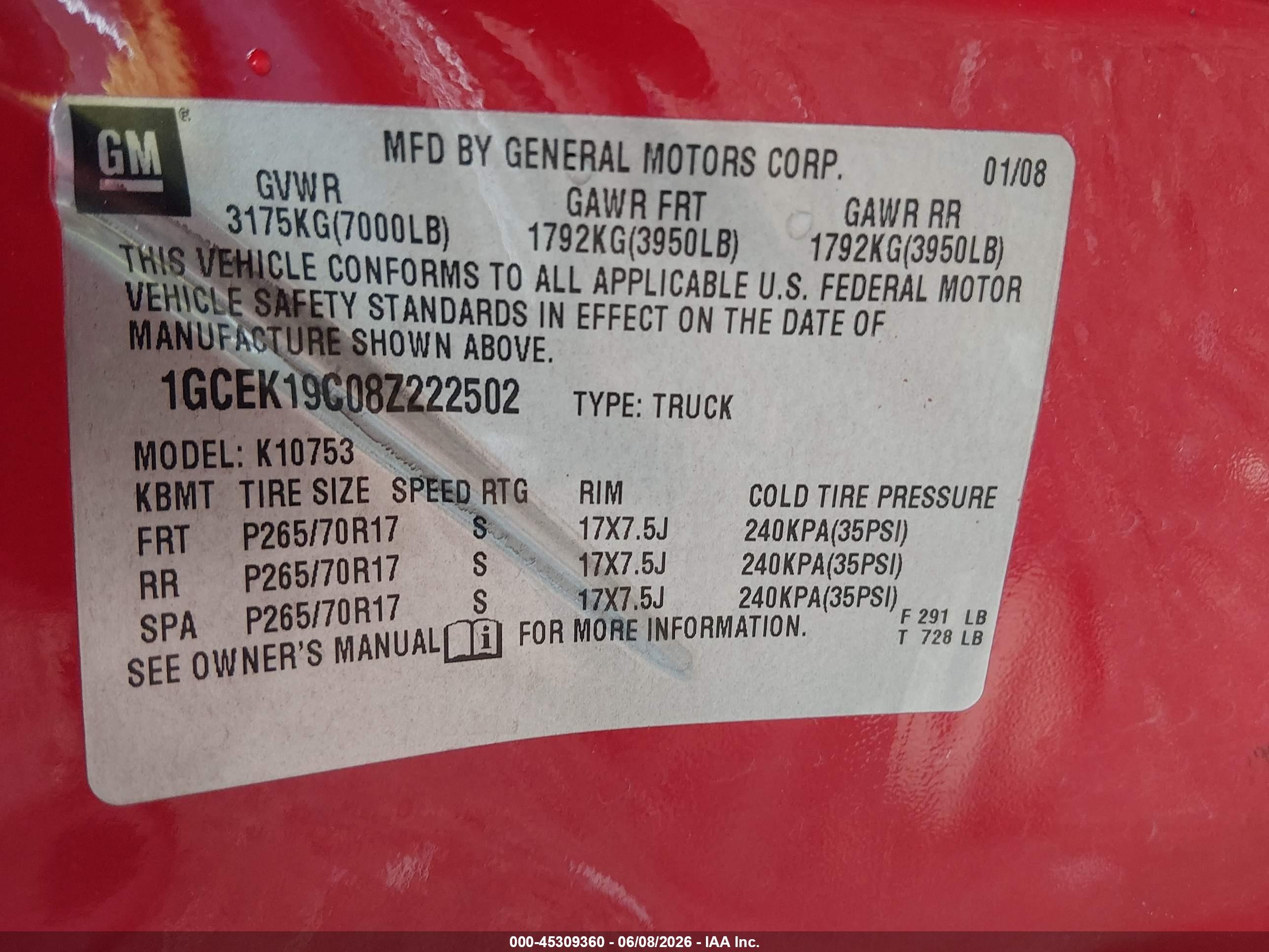 2008 Chevrolet Silverado 1500 Work Truck Red vin: 1GCEK19C08Z222502