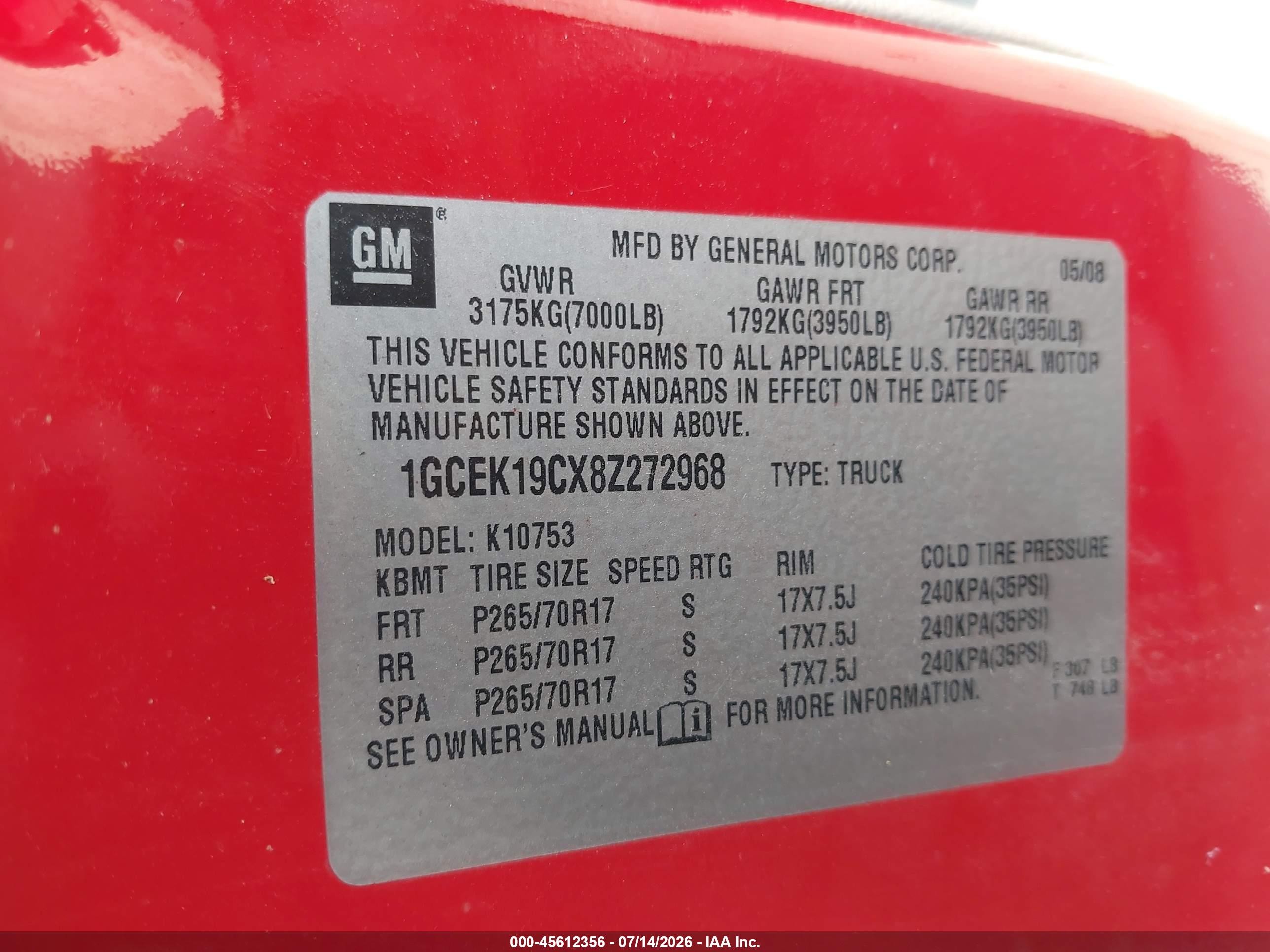 2008 Chevrolet Silverado 1500 Work Truck Red vin: 1GCEK19CX8Z272968