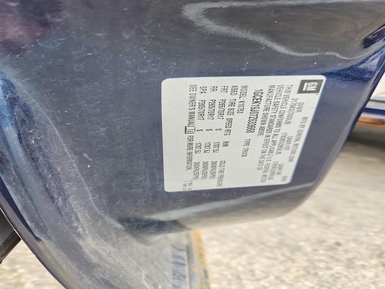 2007 Chevrolet Silverado K1500 Blue vin: 1GCEK19J07Z633668