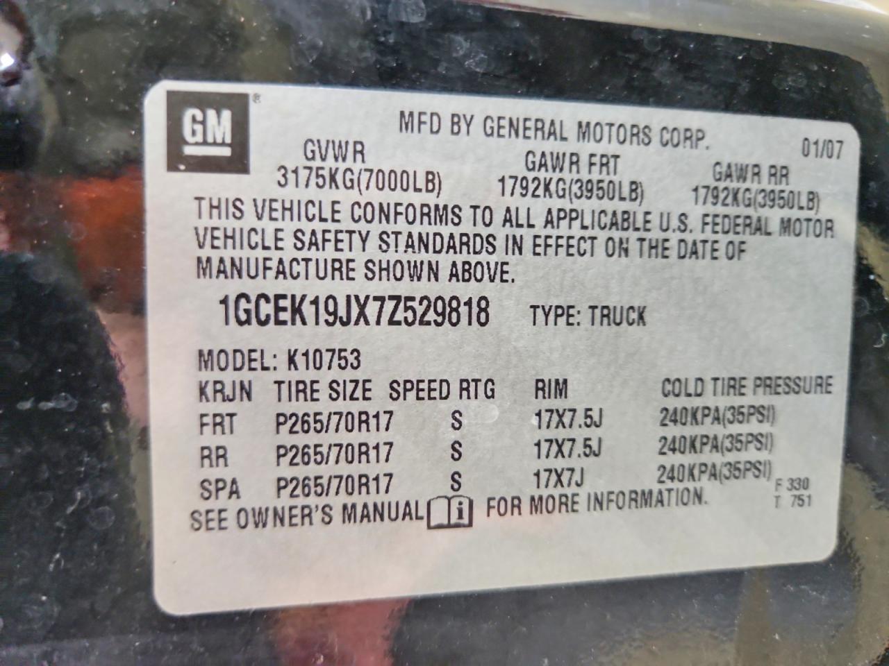 2007 Chevrolet Silverado K1500 Black vin: 1GCEK19JX7Z529818