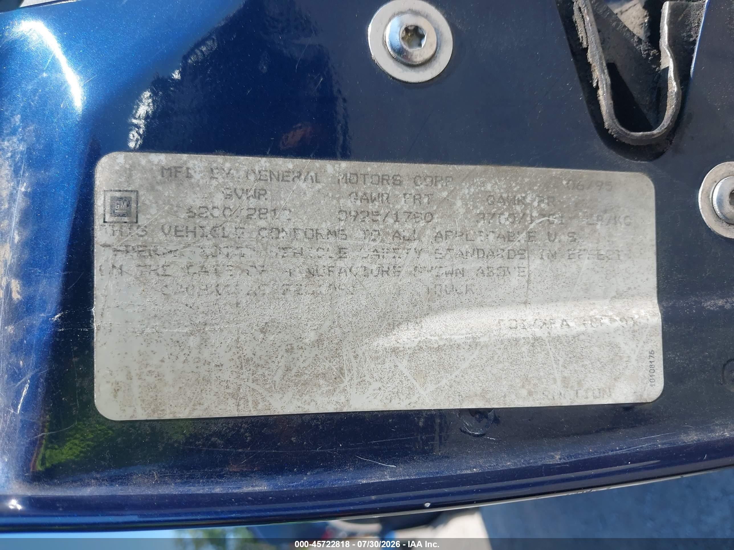 1995 Chevrolet Gmt-400 K1500 Blue vin: 1GCEK19K9SE231091