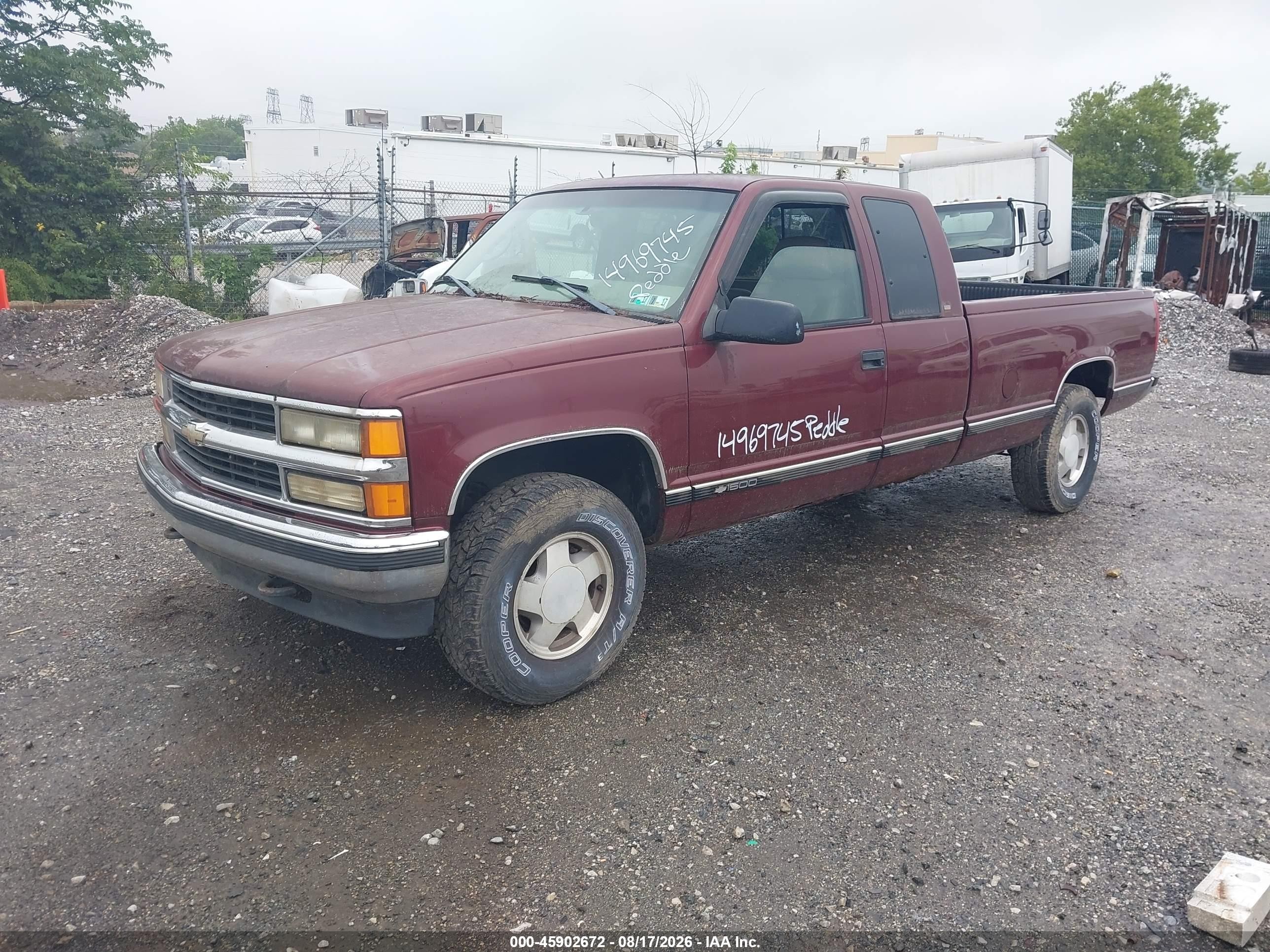 1998 Chevrolet C/k 1500 Silverado Fleetside Burgundy vin: 1GCEK19R3WE114514