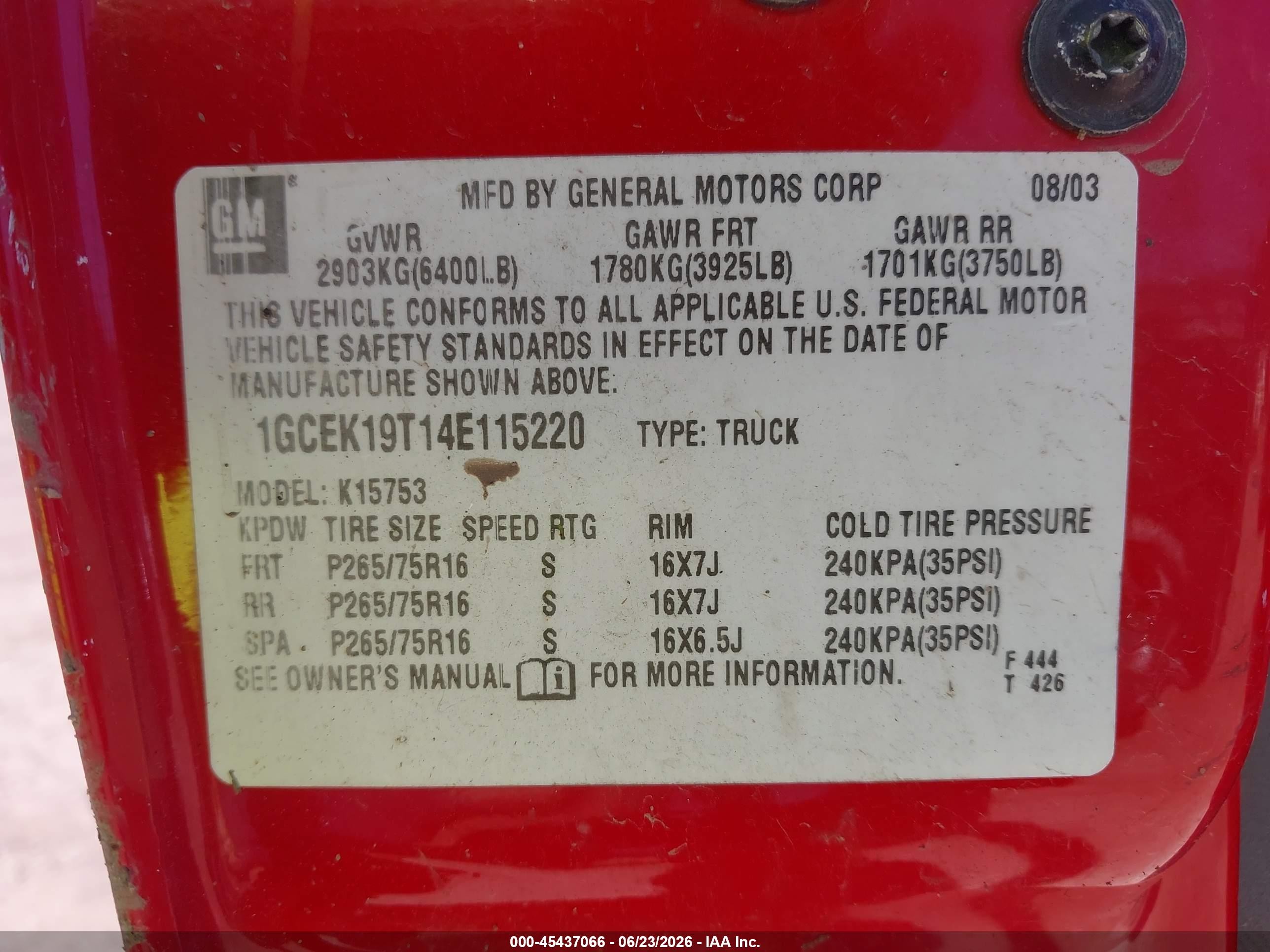 2004 Chevrolet Silverado 1500 Z71 Red vin: 1GCEK19T14E115220