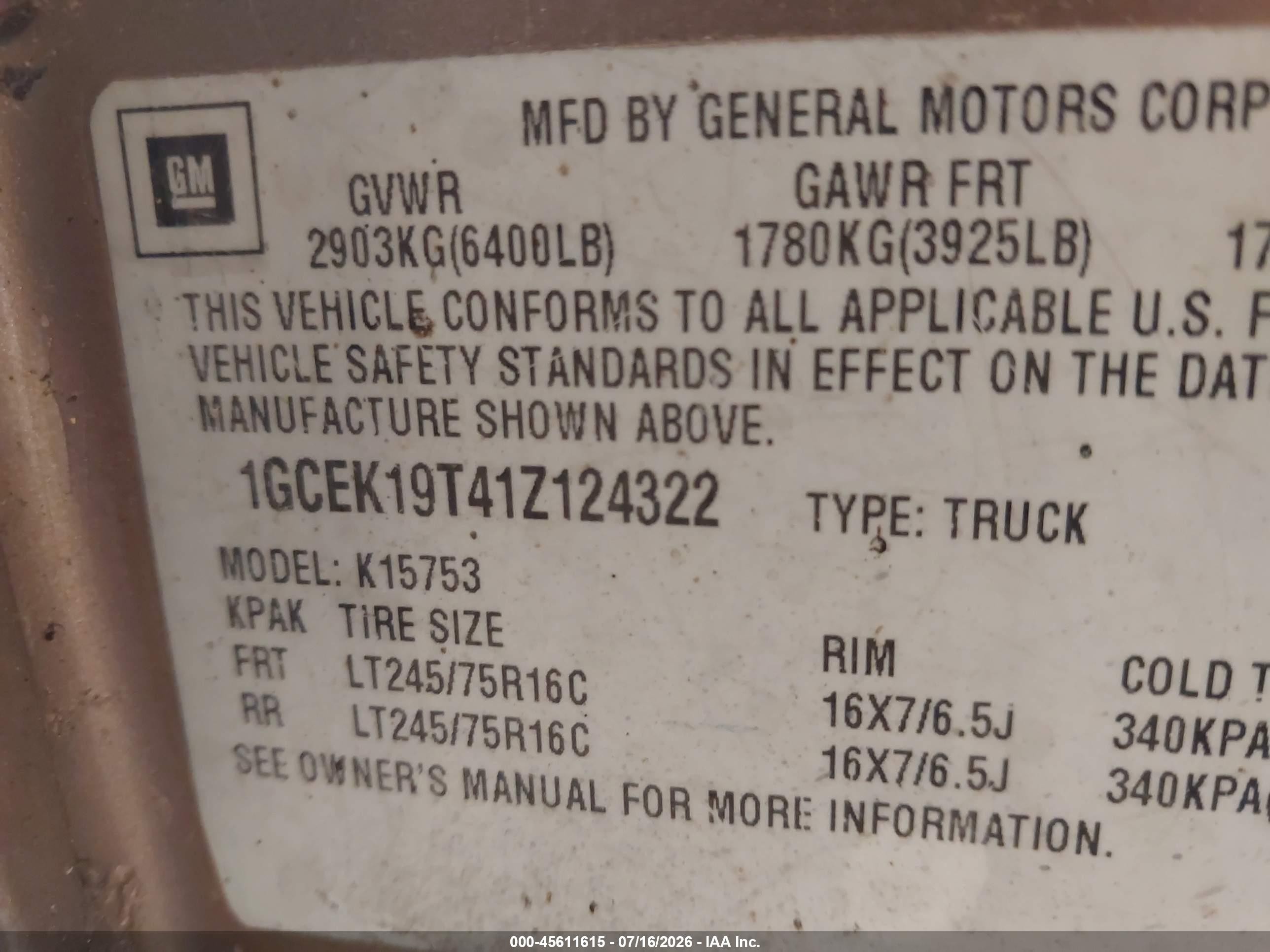 2001 Chevrolet Silverado 1500 Ls Brown vin: 1GCEK19T41Z124322