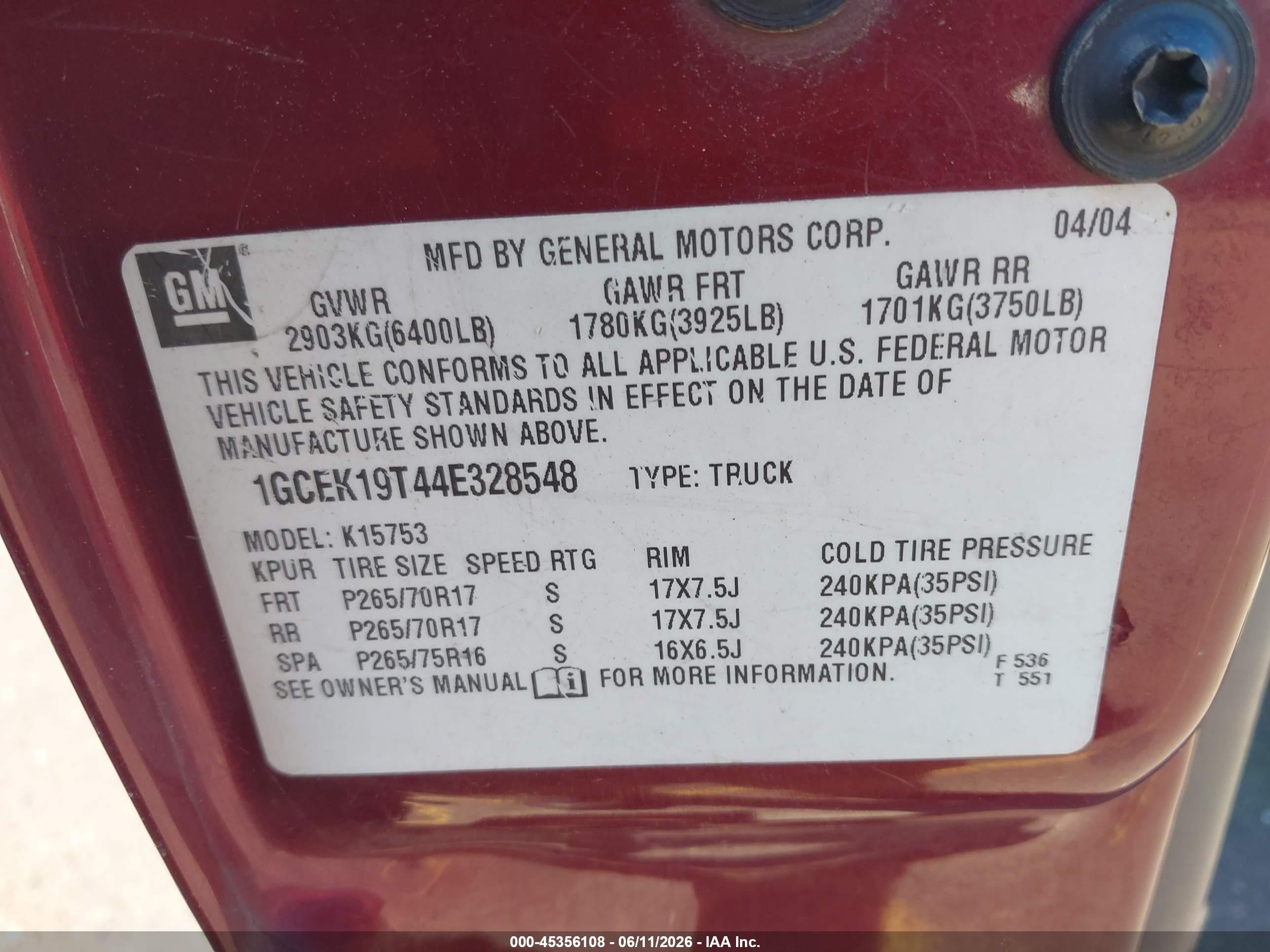 2004 Chevrolet Silverado 1500 Lt Burgundy vin: 1GCEK19T44E328548