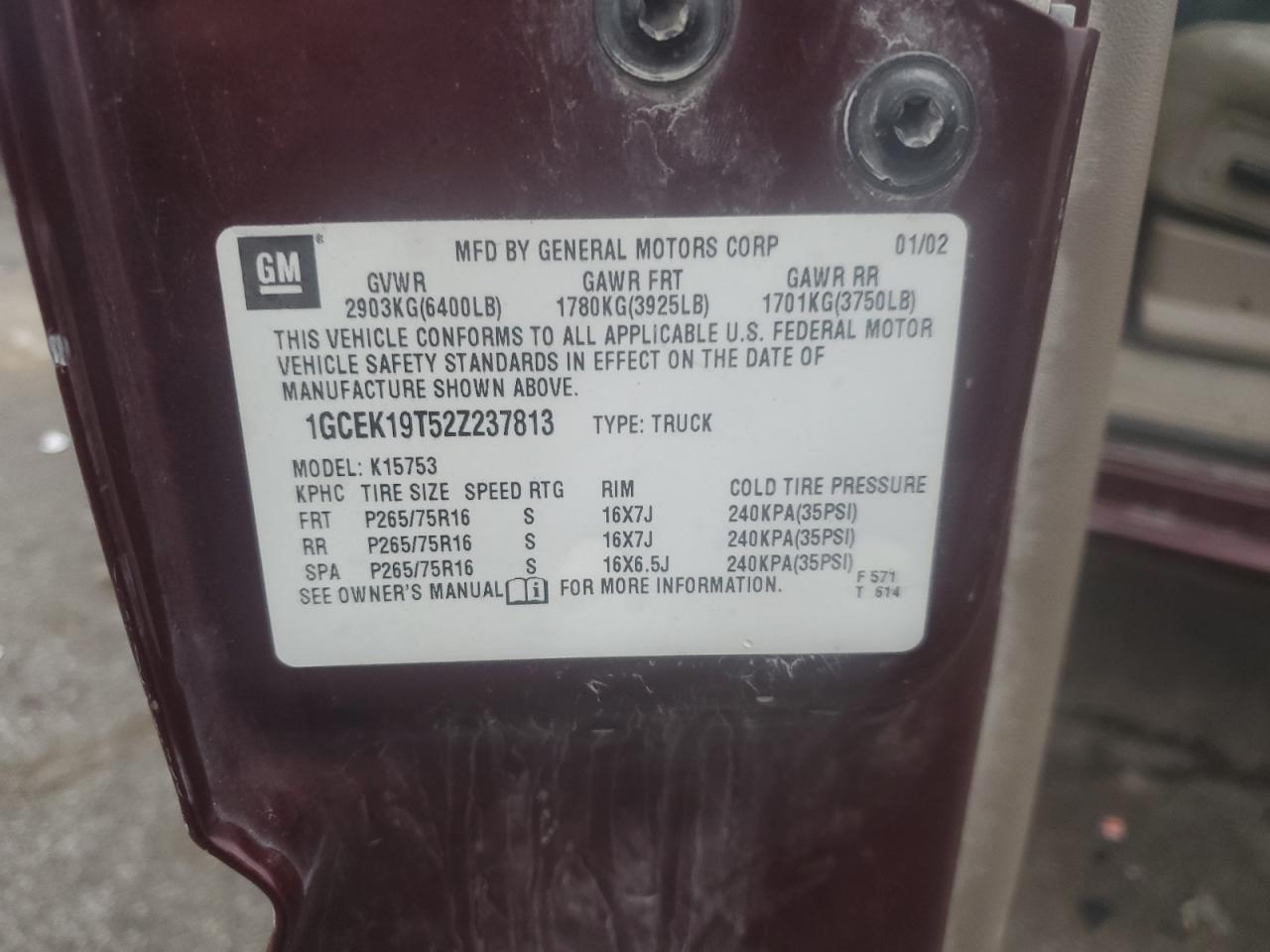 2002 Chevrolet Silverado K1500 Maroon vin: 1GCEK19T52Z237813