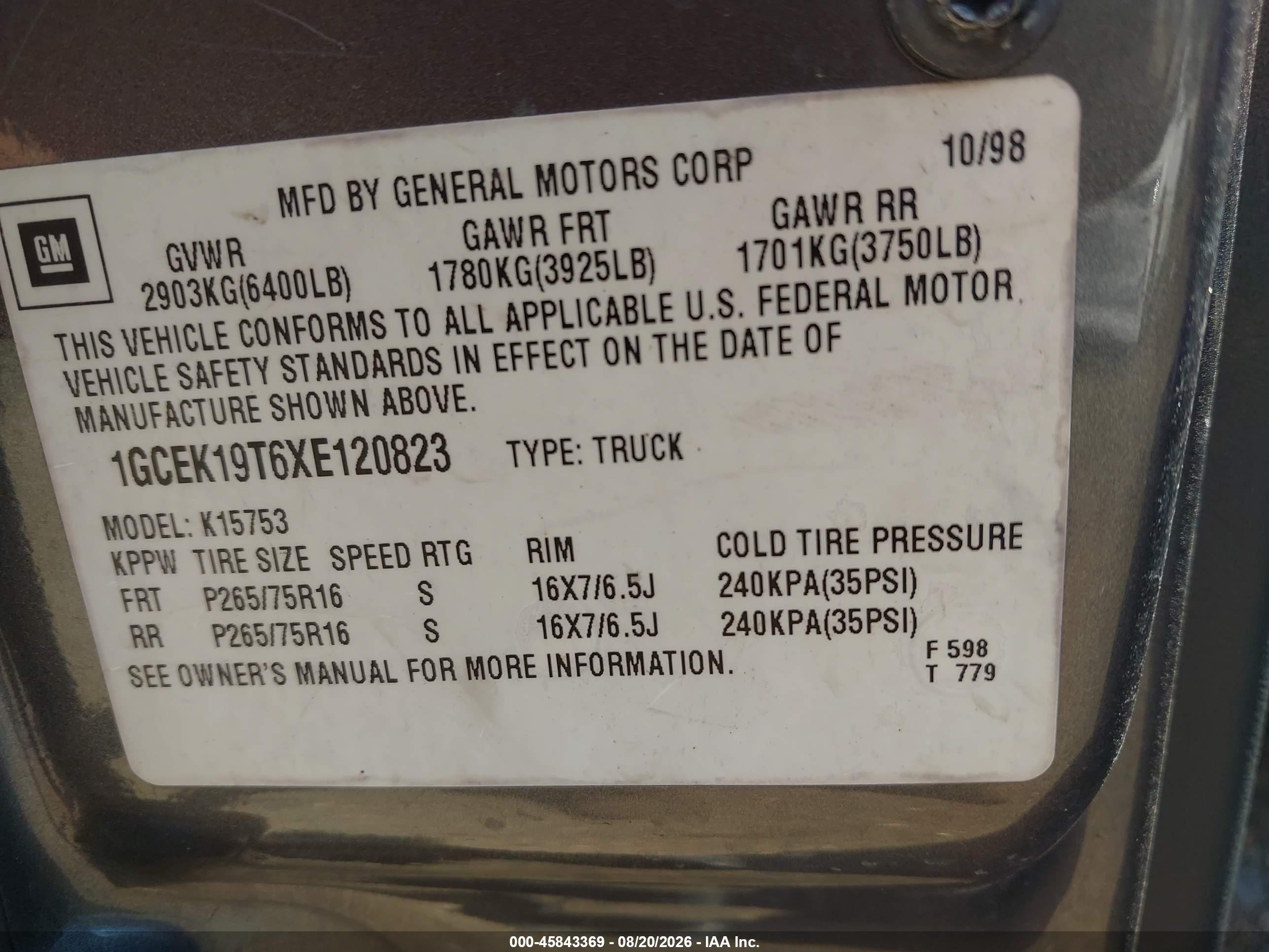 1999 Chevrolet Silverado 1500 Lt Gray vin: 1GCEK19T6XE120823
