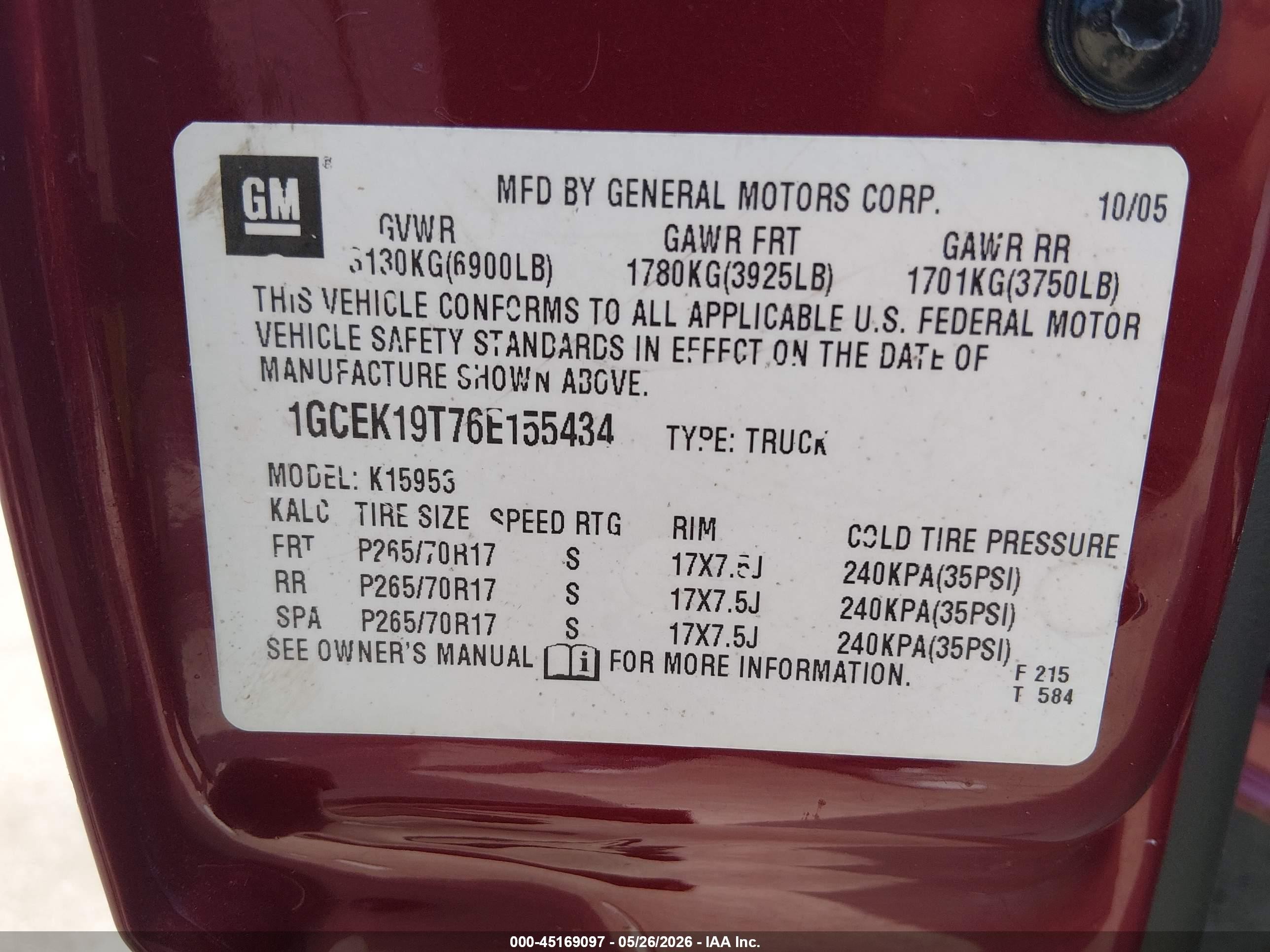 2006 Chevrolet Silverado 1500 Lt1 Красный vin: 1GCEK19T76E155434