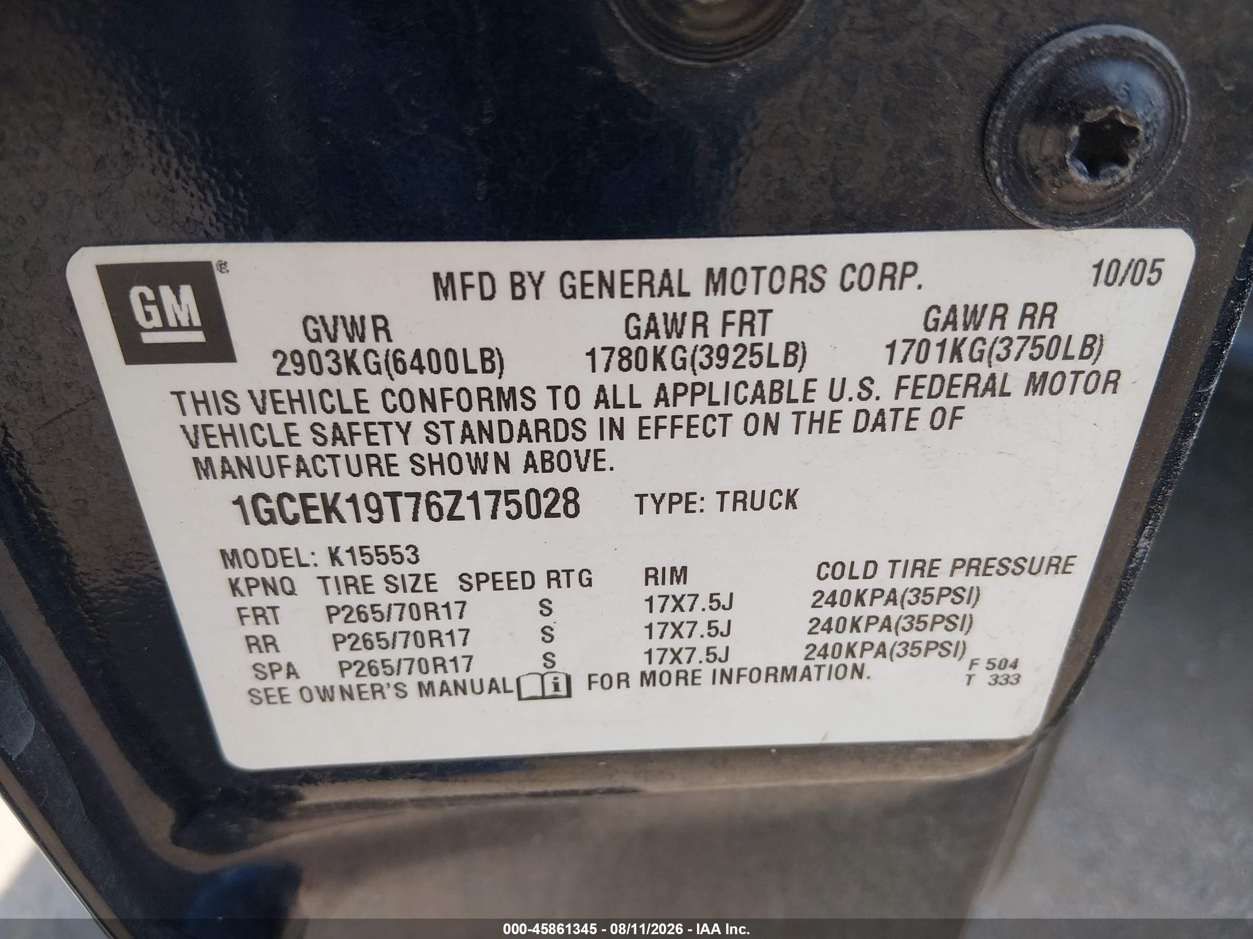 2006 Chevrolet Silverado 1500 Lt1 Черный vin: 1GCEK19T76Z175028