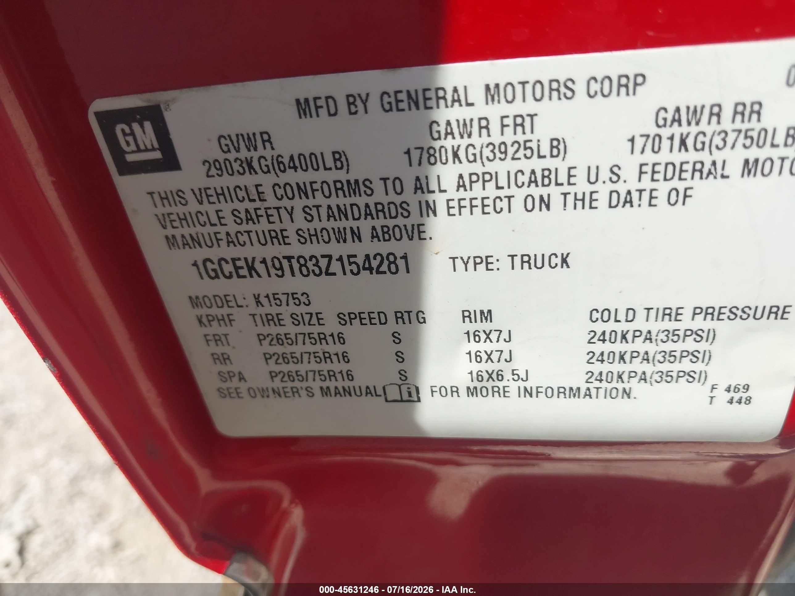 2003 Chevrolet Silverado 1500 Ls Red vin: 1GCEK19T83Z154281