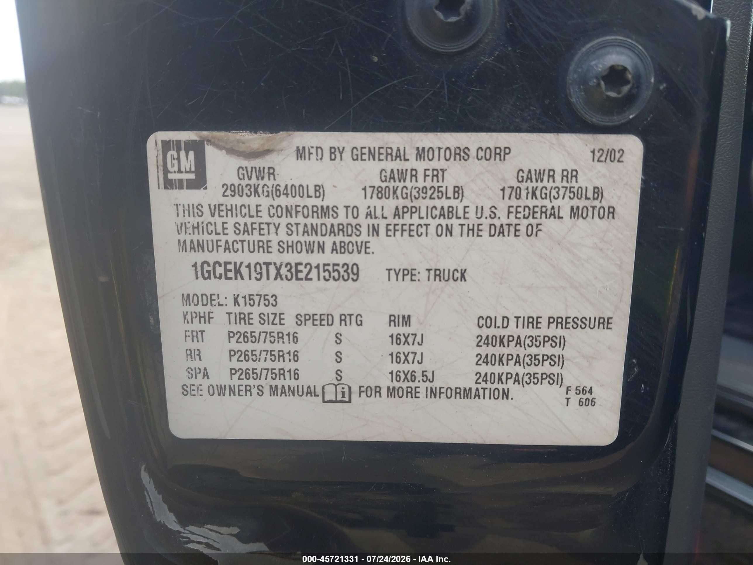 2003 Chevrolet Silverado 1500 Ls Black vin: 1GCEK19TX3E215539