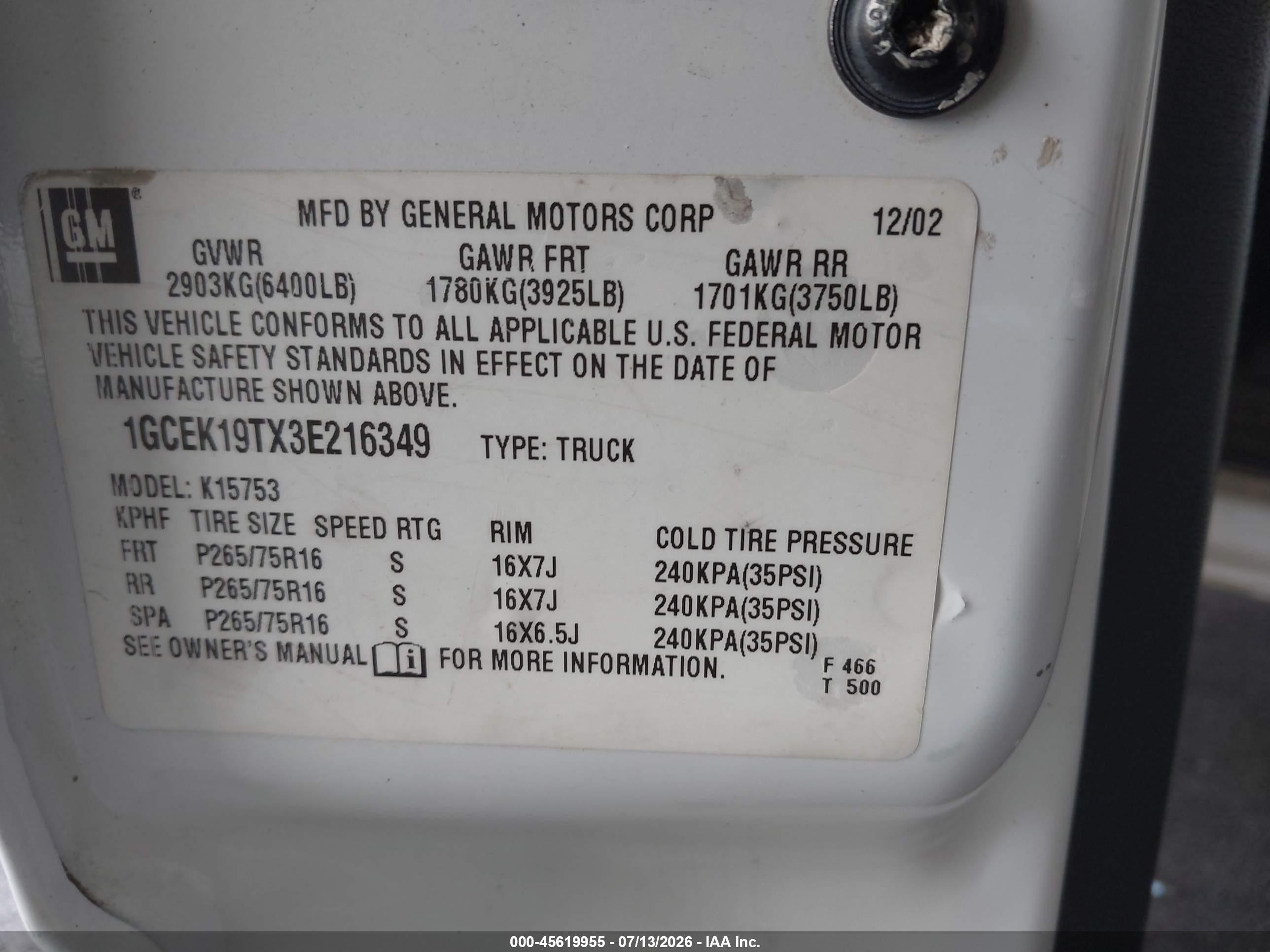 2003 Chevrolet Silverado 1500 Ls White vin: 1GCEK19TX3E216349