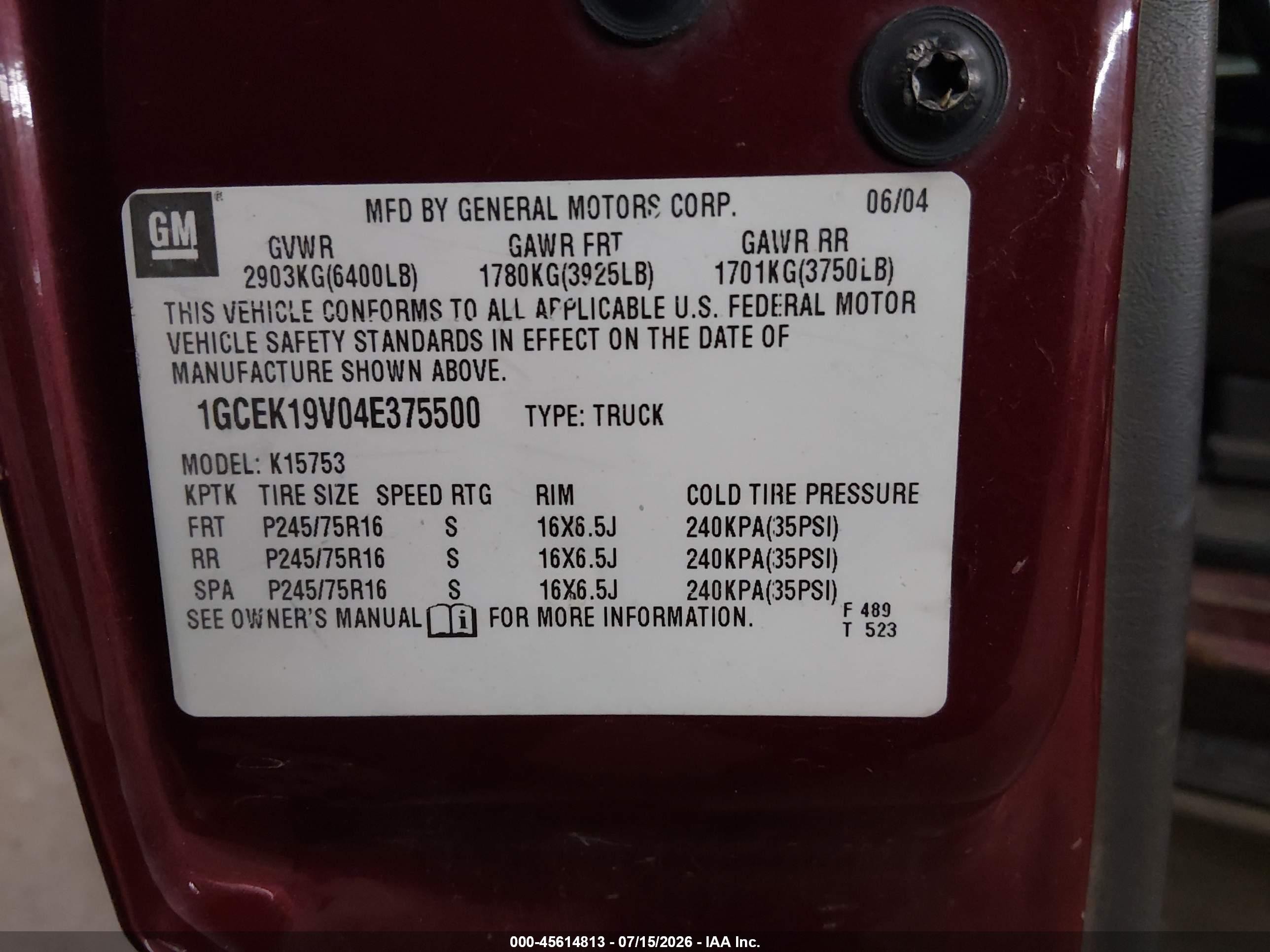 2004 Chevrolet Silverado 1500 Ls Темно-бордовый vin: 1GCEK19V04E375500