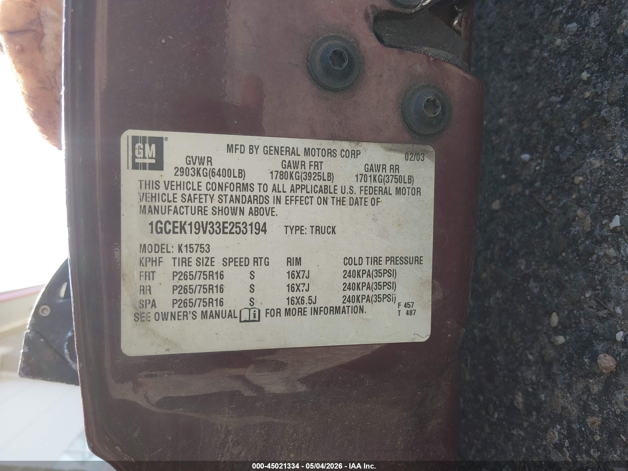 2003 Chevrolet Silverado 1500 Ls Maroon vin: 1GCEK19V33E253194