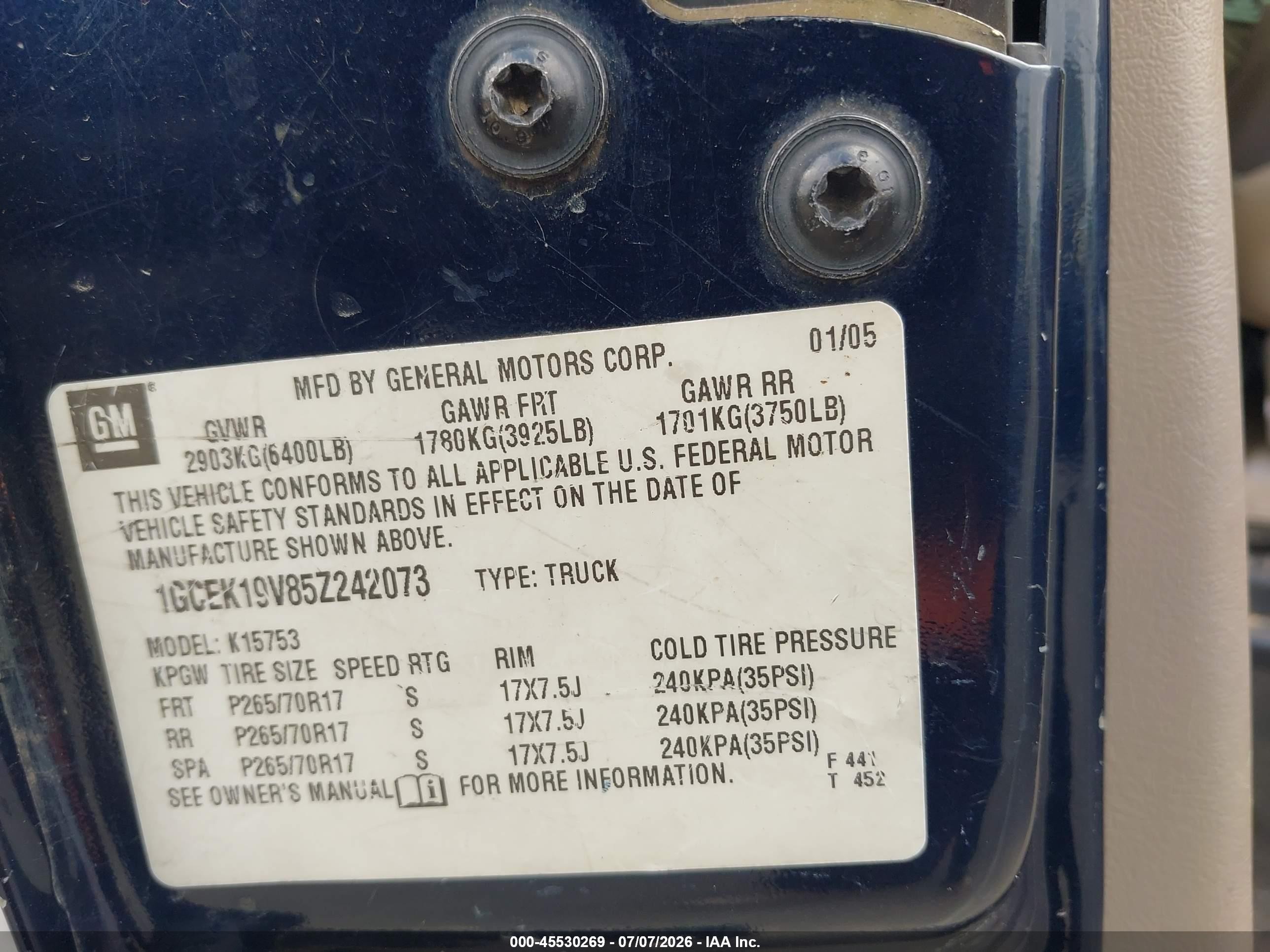 2005 Chevrolet Silverado 1500 Work Truck Blue vin: 1GCEK19V85Z242073