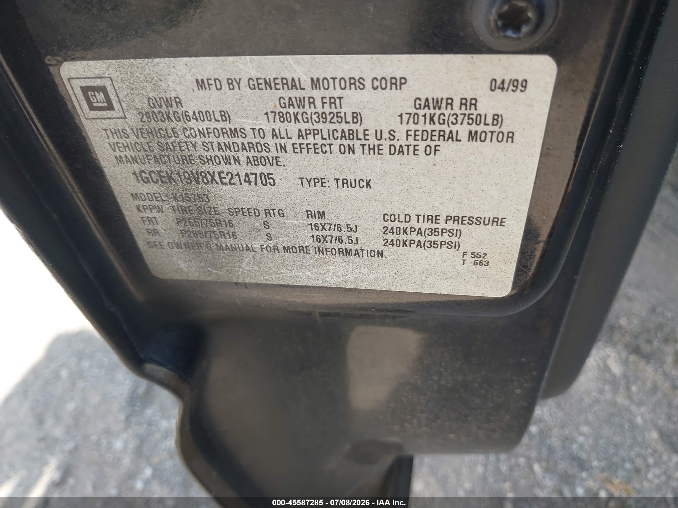1999 Chevrolet Silverado 1500 Ls Black vin: 1GCEK19V8XE214705