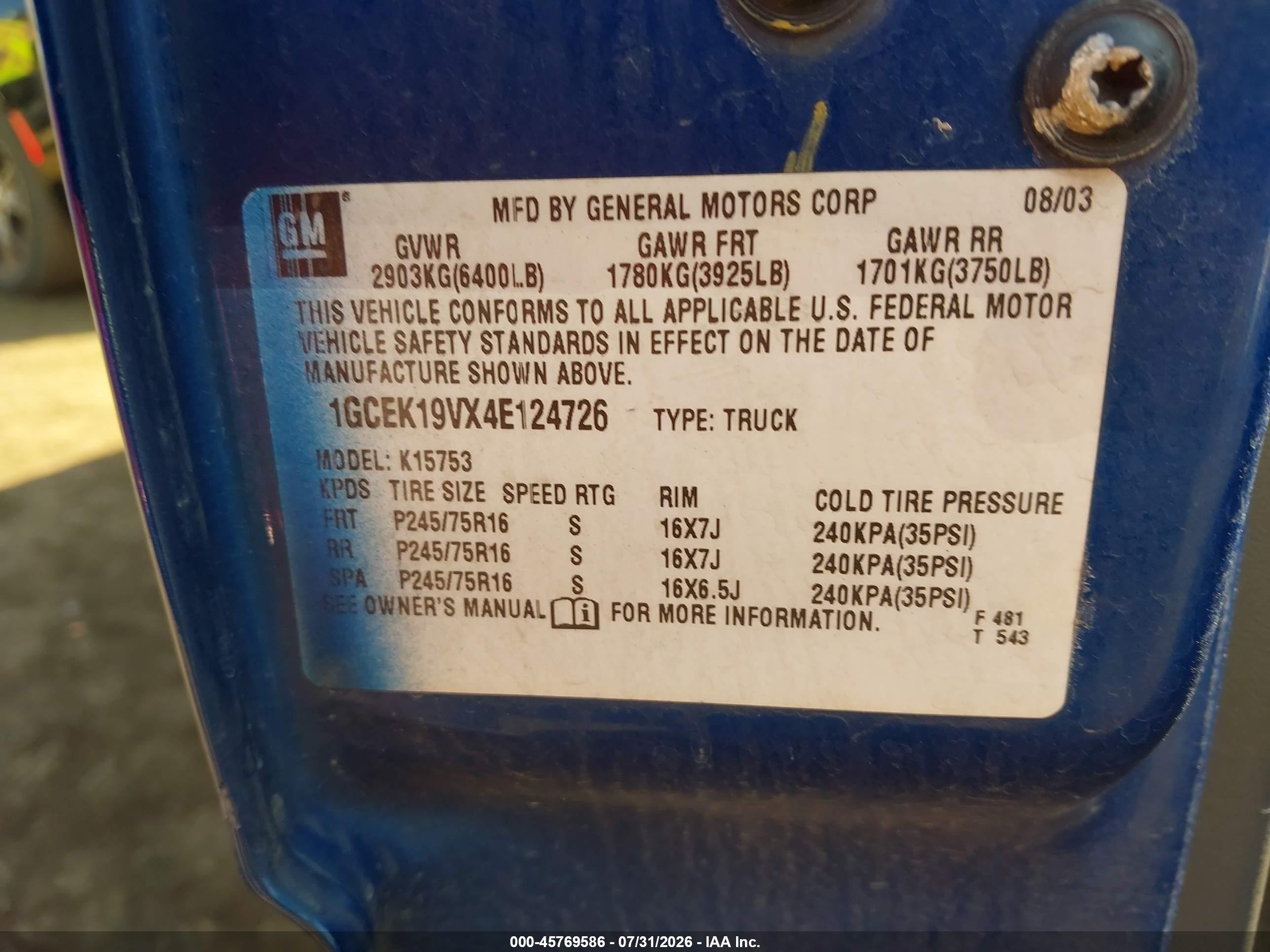 2004 Chevrolet Silverado 1500 Ls Blue vin: 1GCEK19VX4E124726
