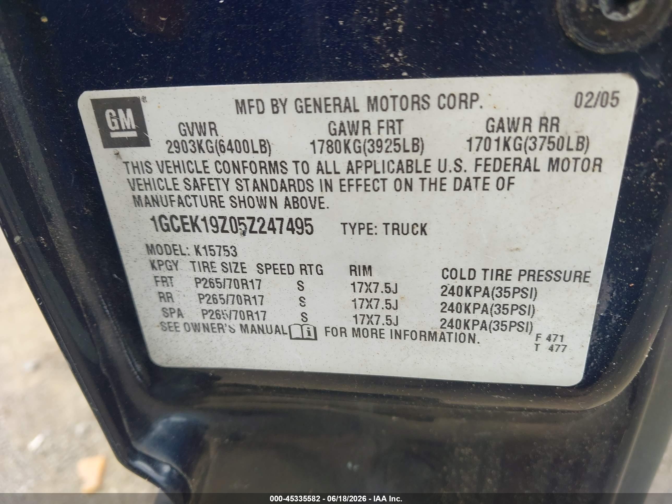 2005 Chevrolet Silverado 1500 Z71 Blue vin: 1GCEK19Z05Z247495