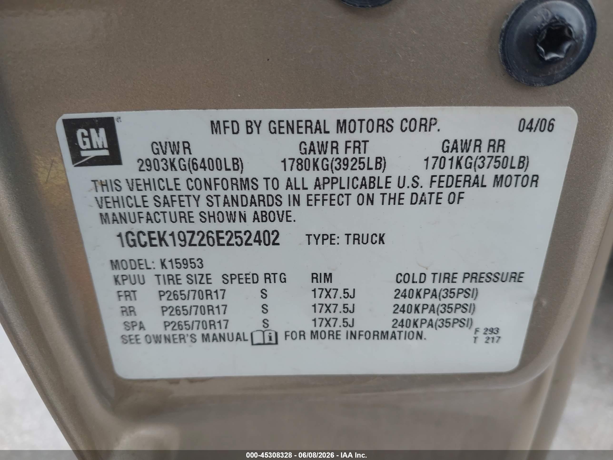 2006 Chevrolet Silverado 1500 Lt1 Tan vin: 1GCEK19Z26E252402
