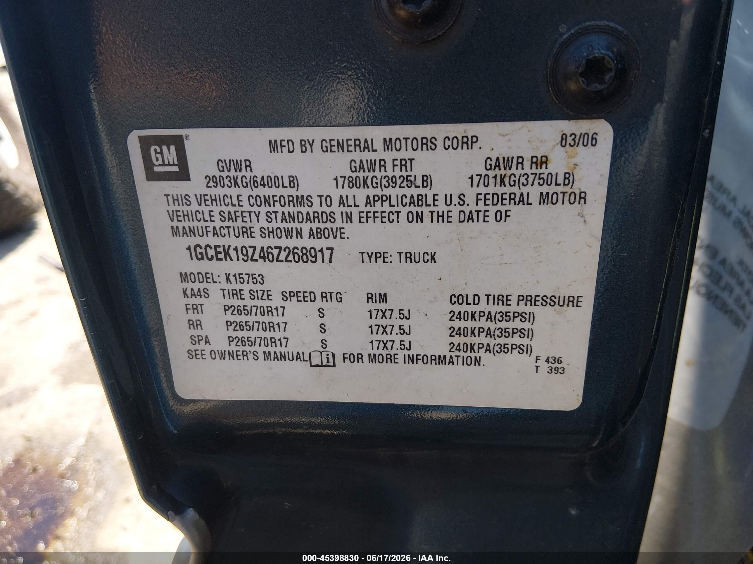 2006 Chevrolet Silverado 1500 Lt3 Blue vin: 1GCEK19Z46Z268917