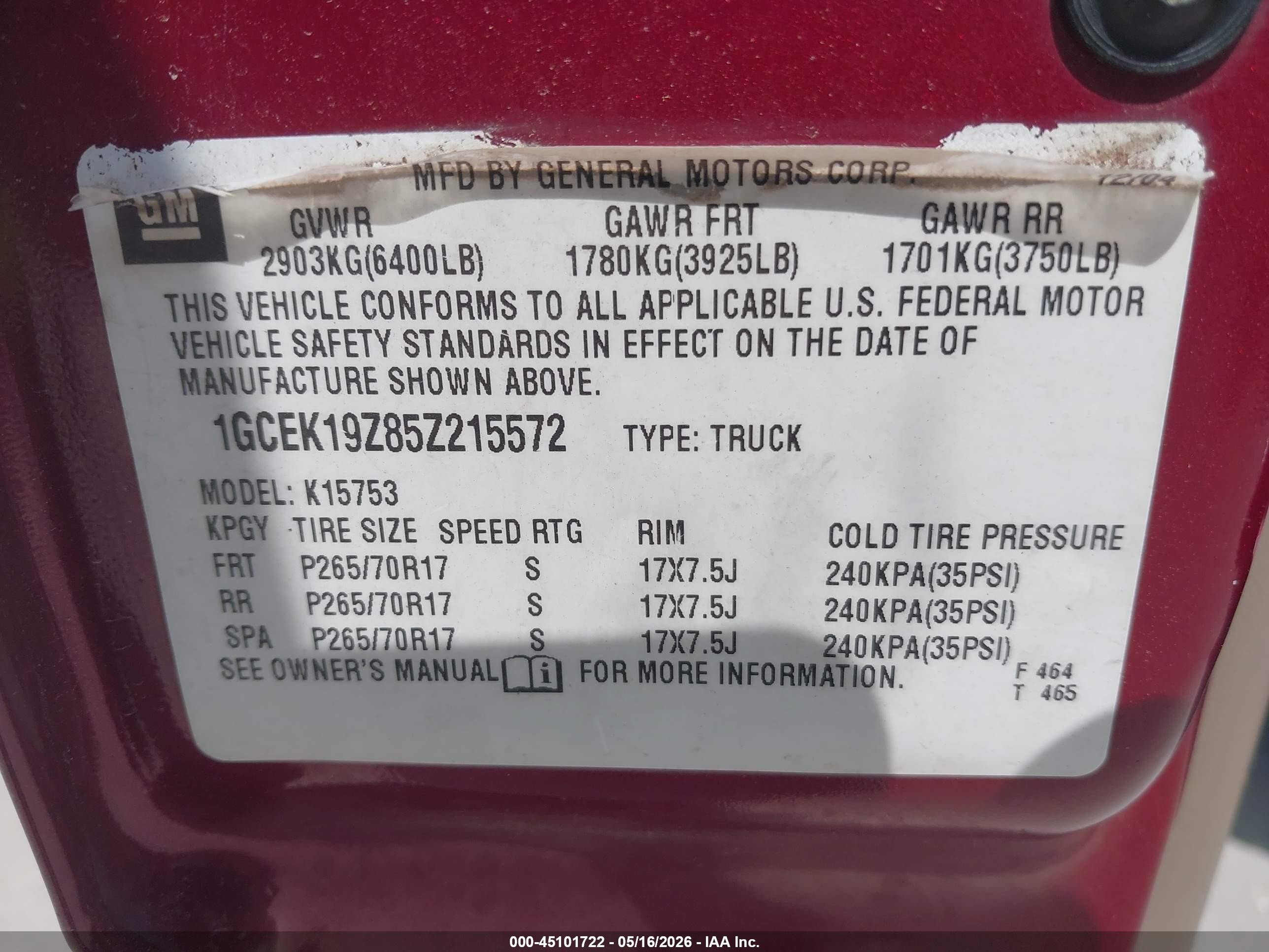 2005 Chevrolet Silverado 1500 Z71 Бордовый vin: 1GCEK19Z85Z215572