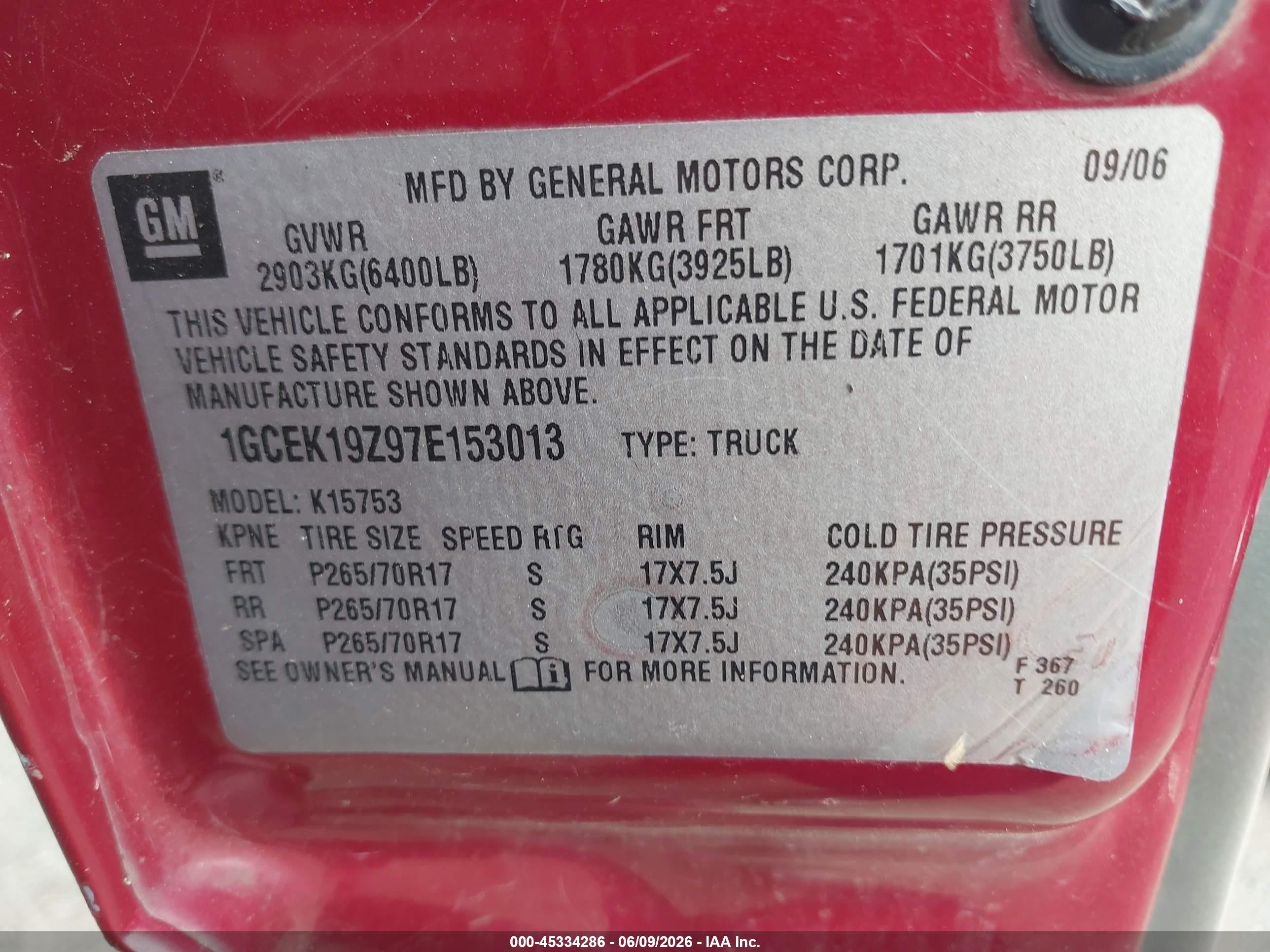 2007 Chevrolet Silverado 1500 Classic Lt1 Red vin: 1GCEK19Z97E153013