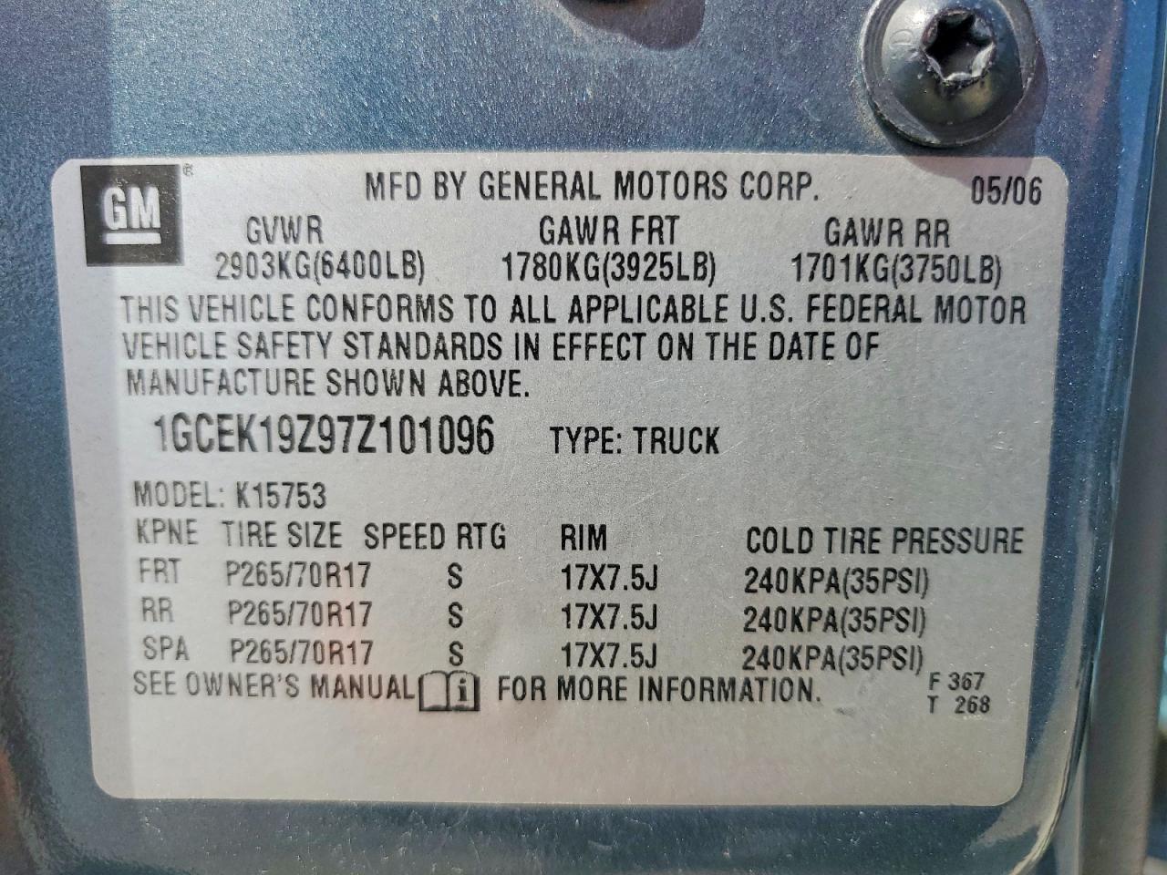2007 Chevrolet Silverado K1500 Classic Blue vin: 1GCEK19Z97Z101096