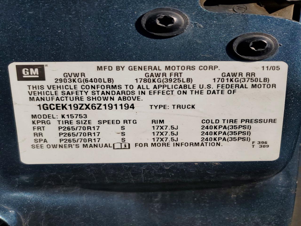 2006 Chevrolet Silverado K1500 Угольный vin: 1GCEK19ZX6Z191194