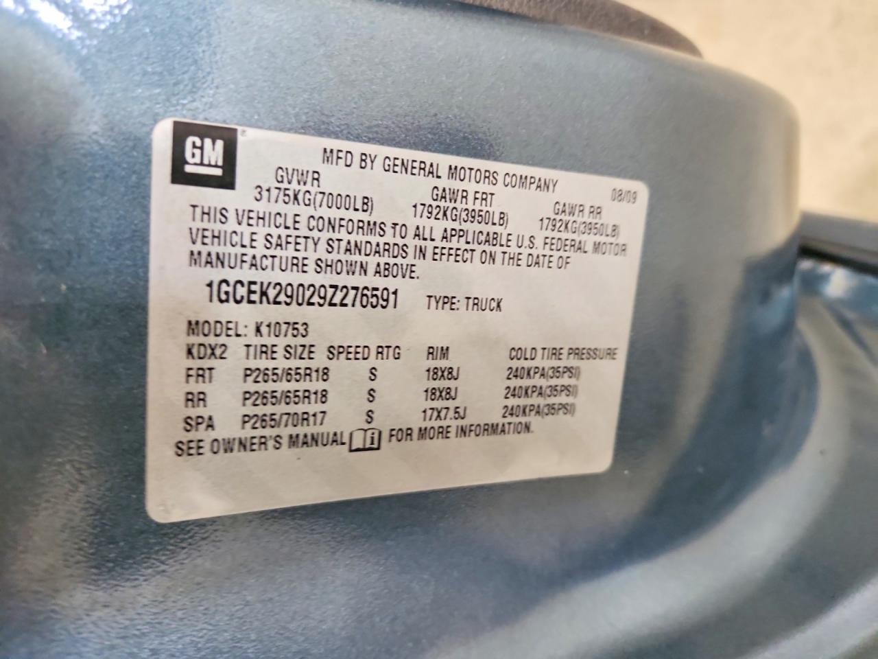 2009 Chevrolet Silverado K1500 Lt Teal vin: 1GCEK29029Z276591