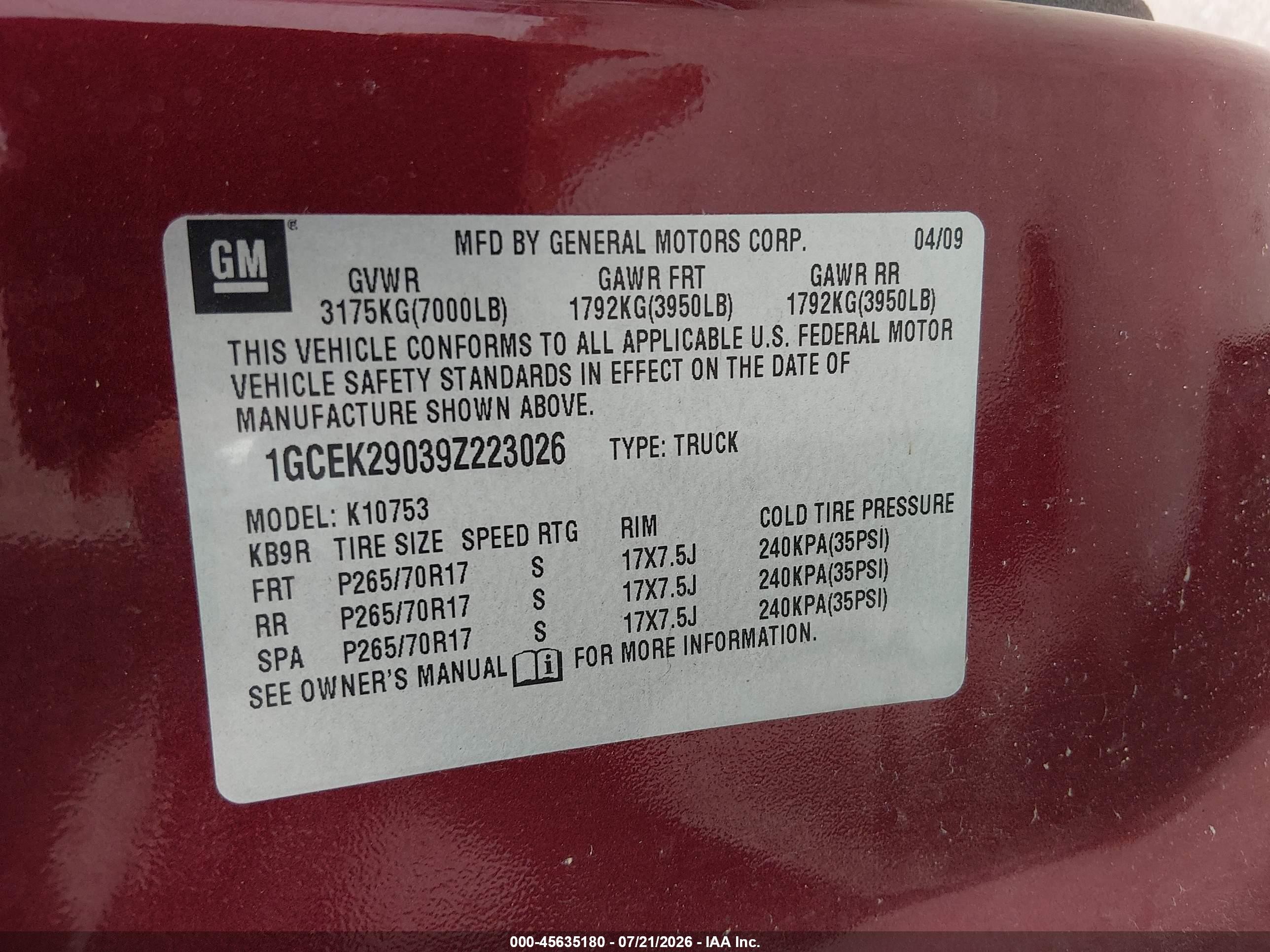 2009 Chevrolet Silverado 1500 Lt Burgundy vin: 1GCEK29039Z223026