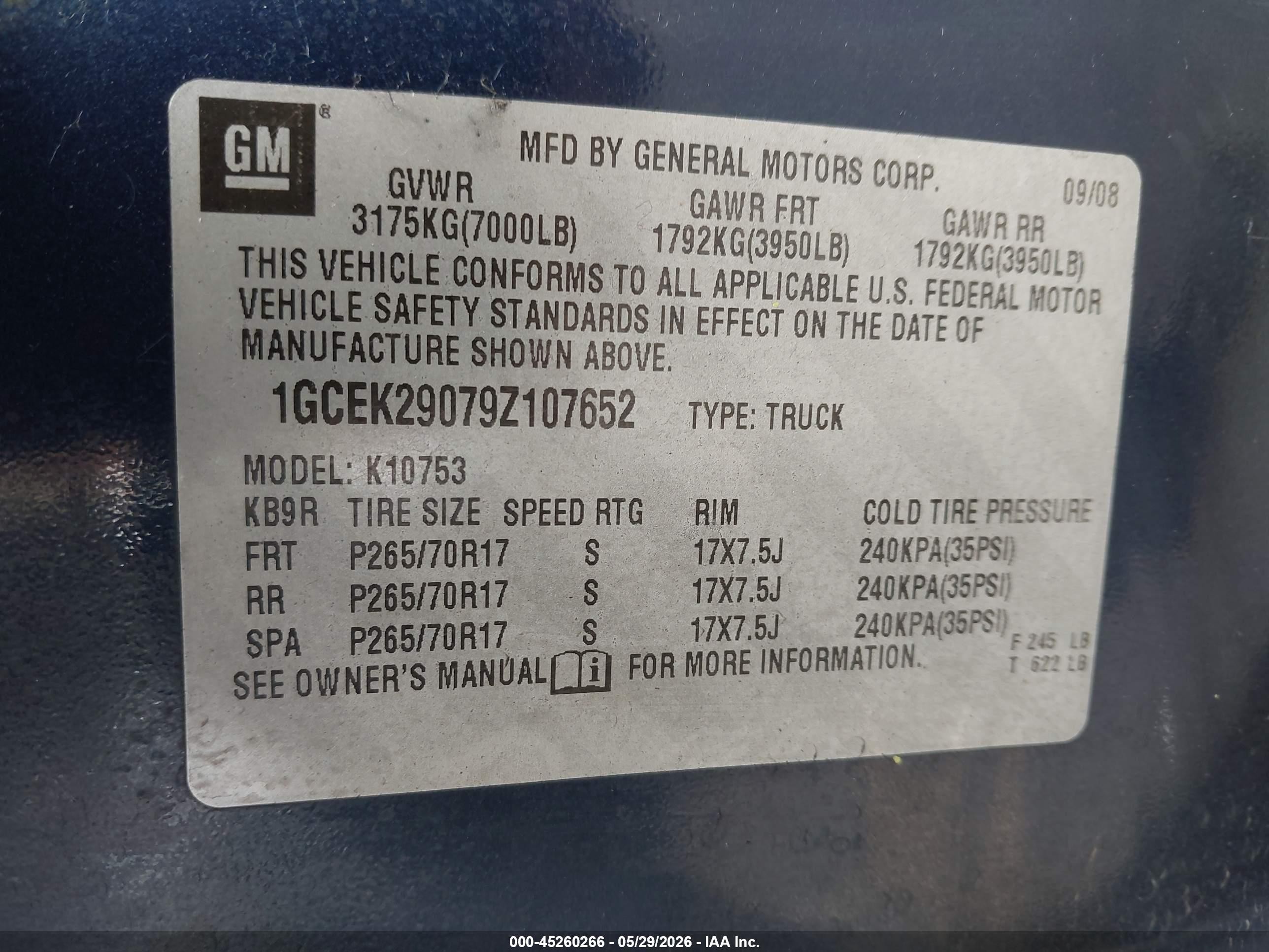 2009 Chevrolet Silverado 1500 Lt Blue vin: 1GCEK29079Z107652