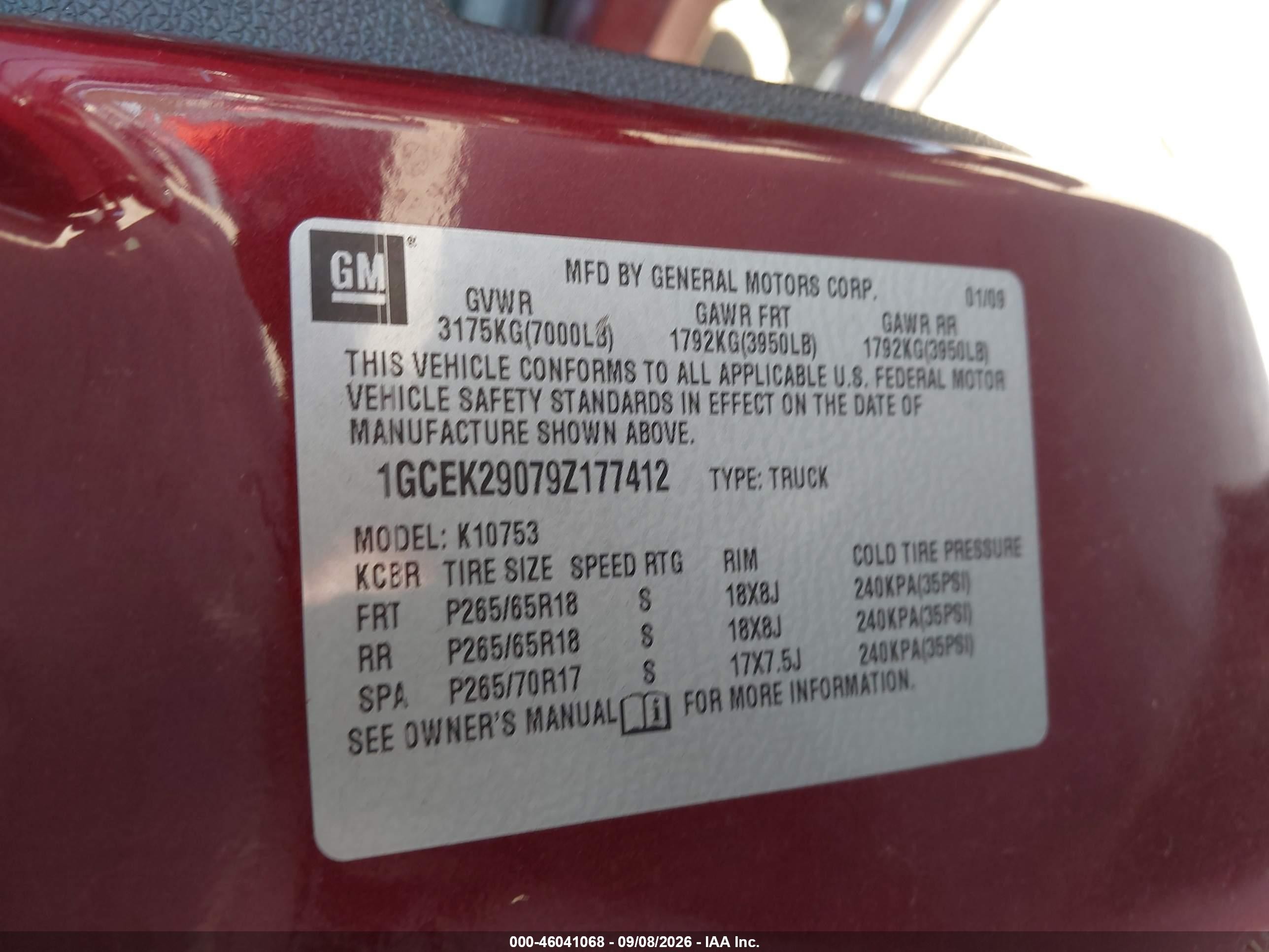2009 Chevrolet Silverado 1500 Lt Burgundy vin: 1GCEK29079Z177412