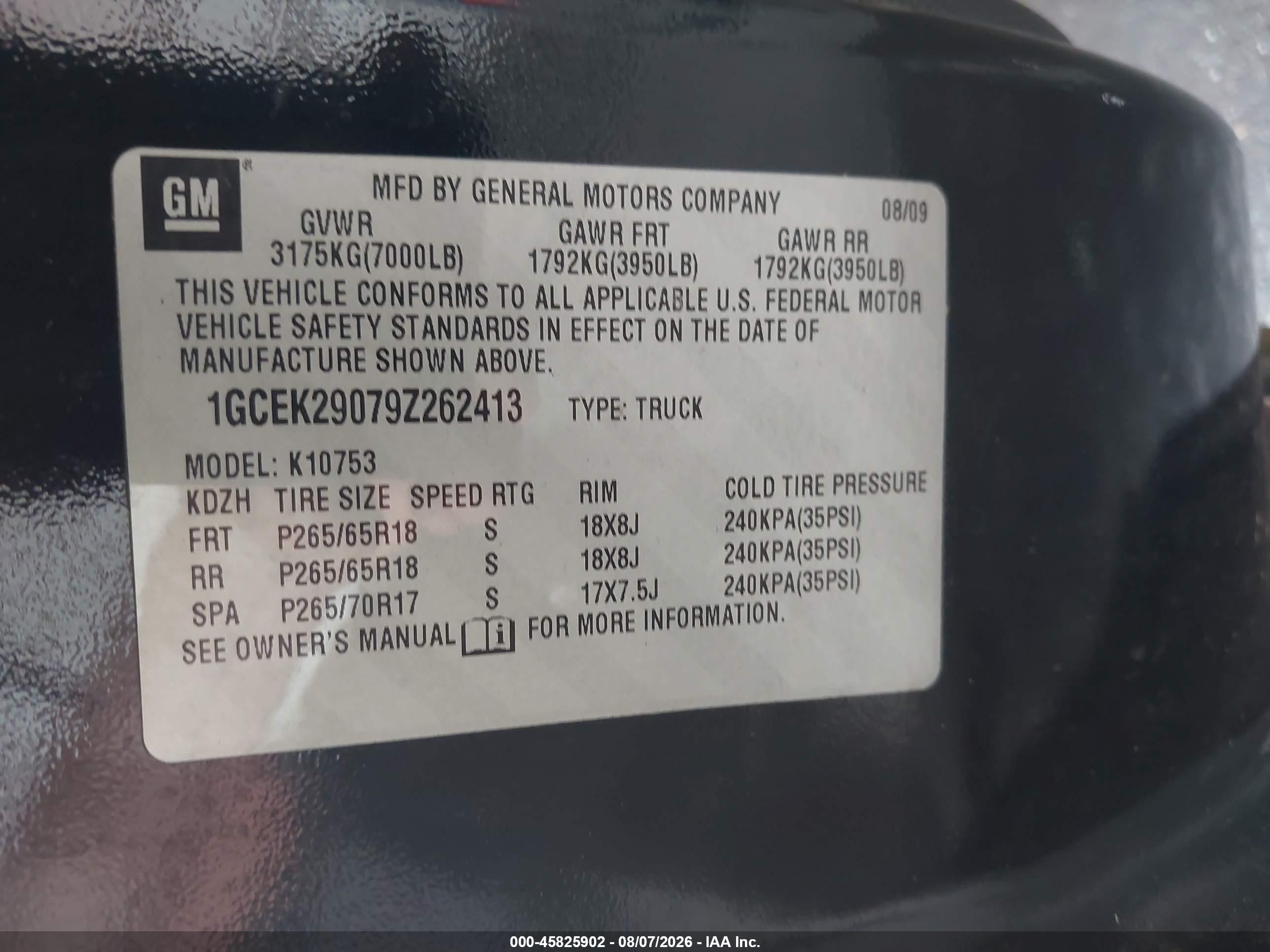2009 Chevrolet Silverado 1500 Lt Black vin: 1GCEK29079Z262413