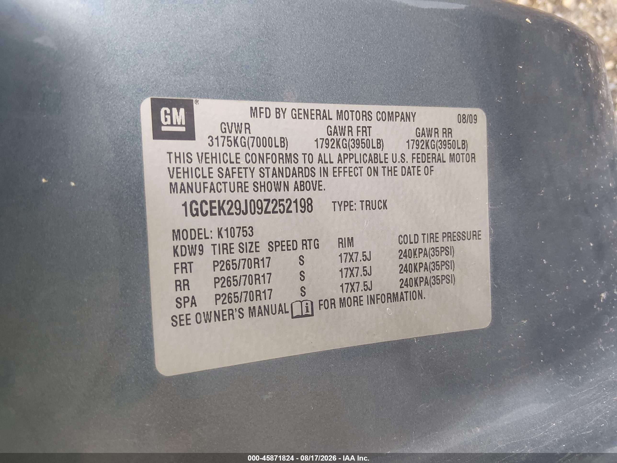 2009 Chevrolet Silverado 1500 Lt Blue vin: 1GCEK29J09Z252198