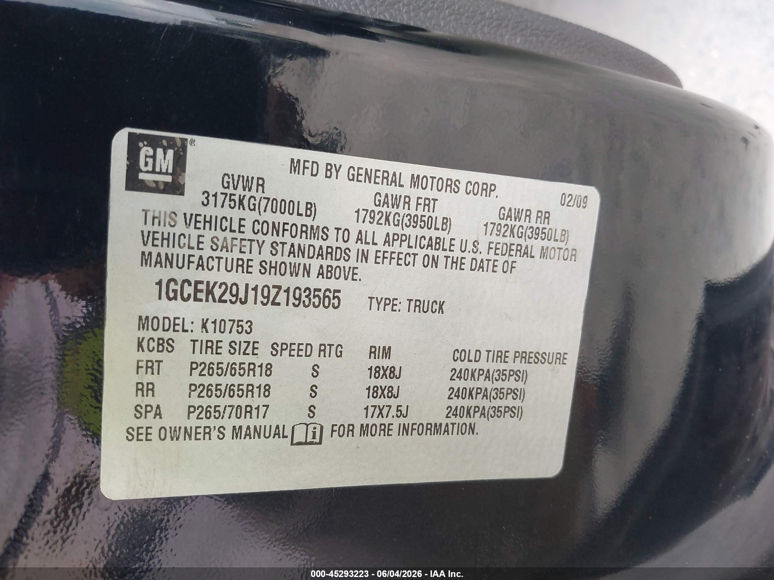 2009 Chevrolet Silverado 1500 Lt Black vin: 1GCEK29J19Z193565