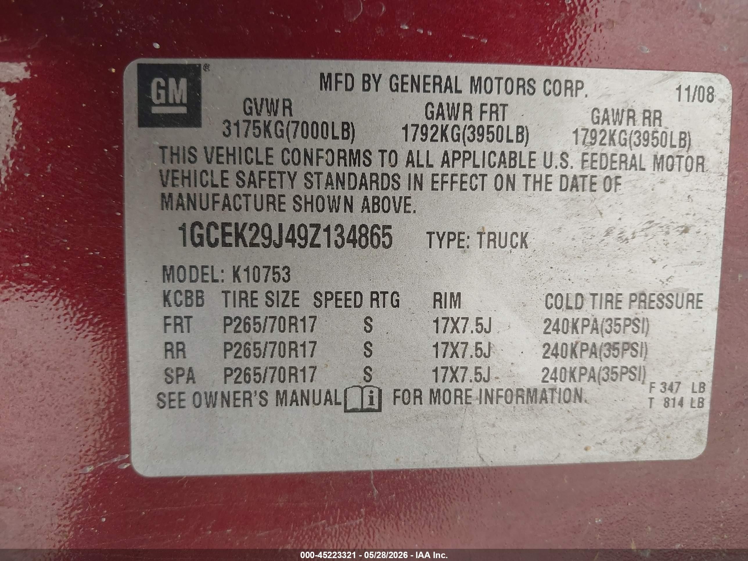 2009 Chevrolet Silverado 1500 Lt Red vin: 1GCEK29J49Z134865