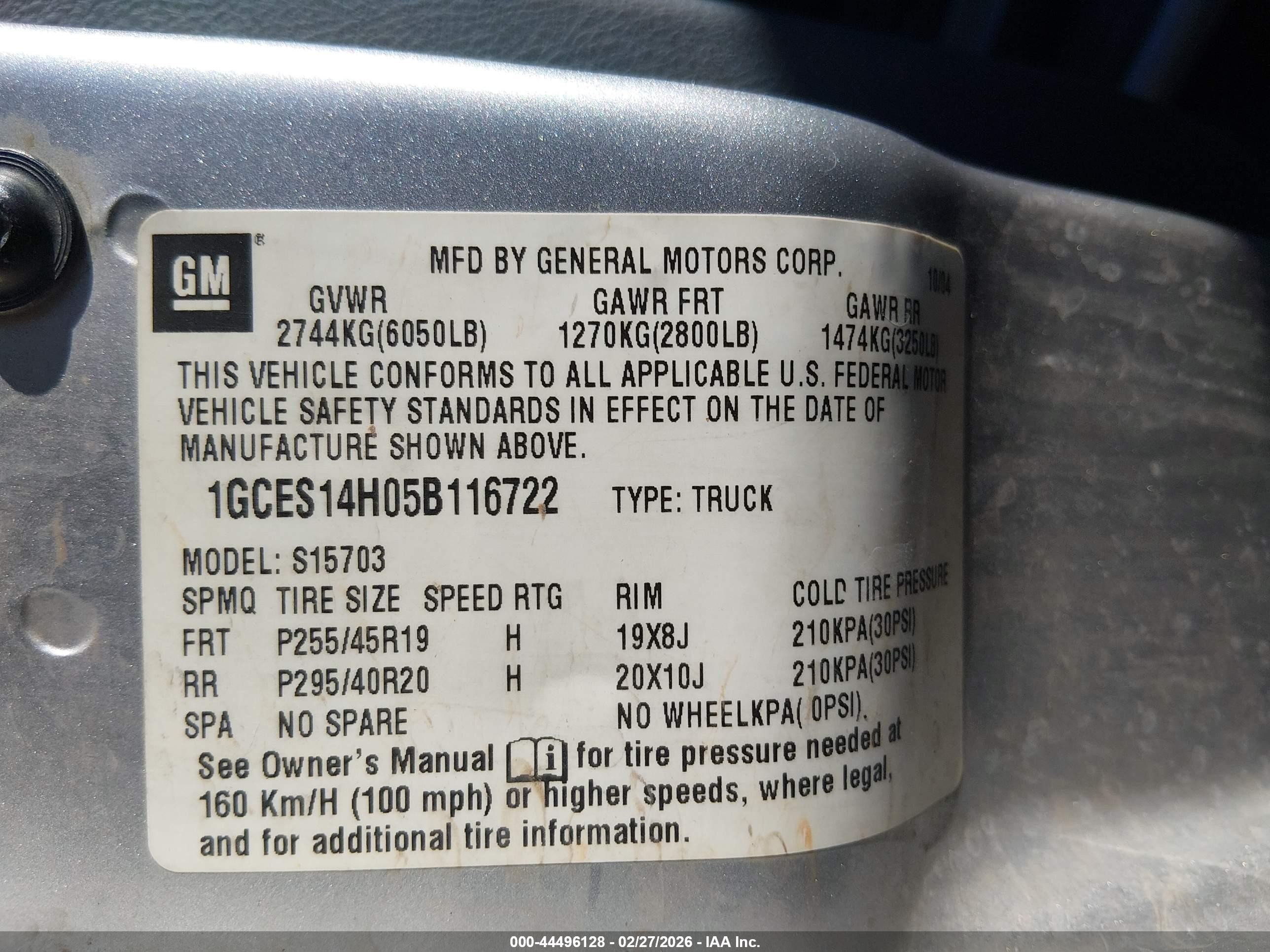 2005 Chevrolet Ssr   Gray vin: 1GCES14H05B116722