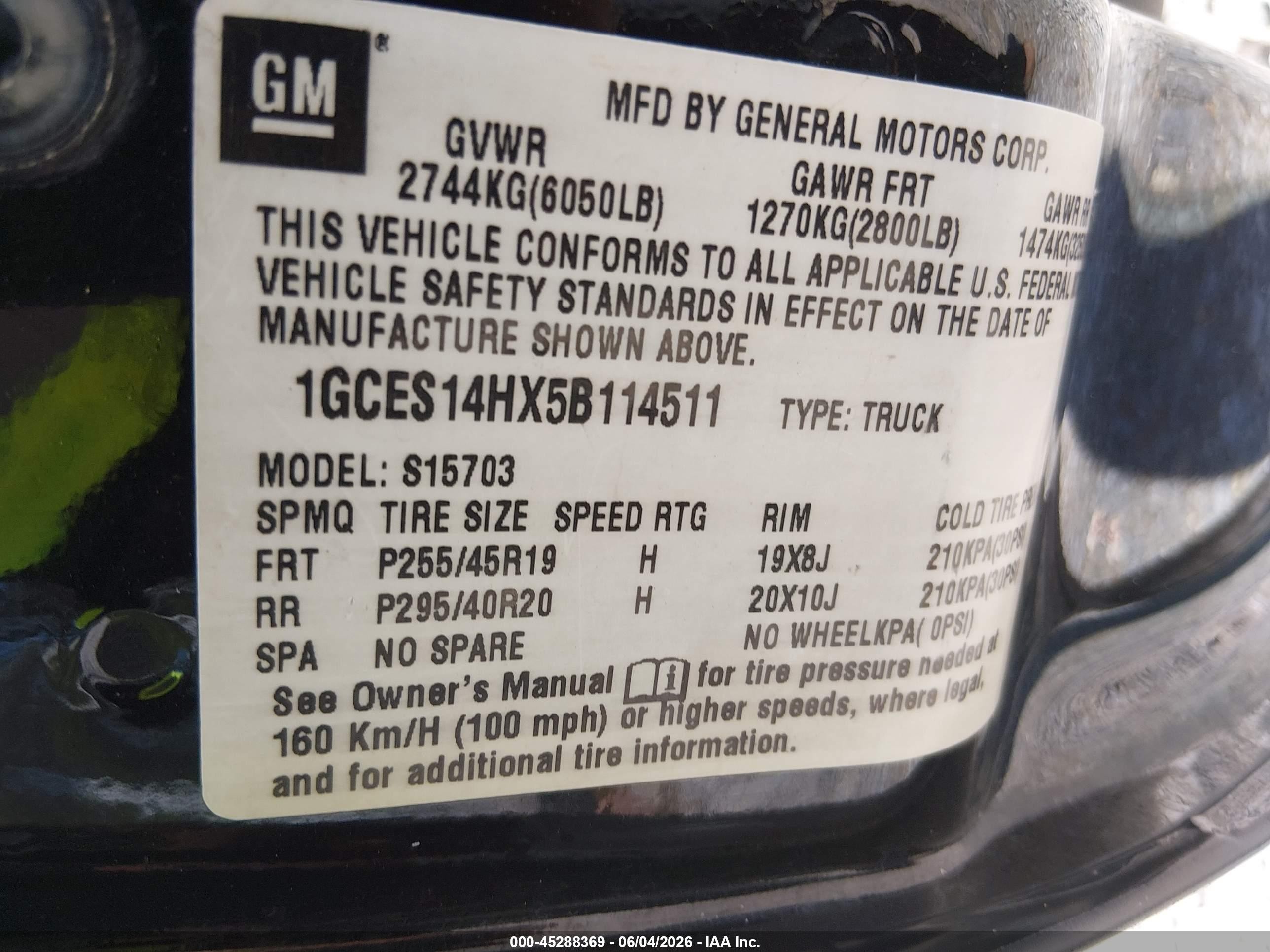 2005 Chevrolet Ssr   Black vin: 1GCES14HX5B114511