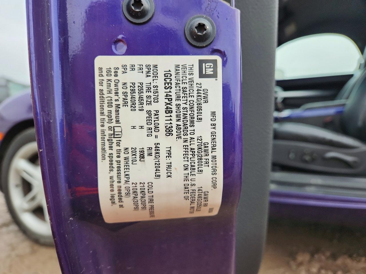 2004 Chevrolet Ssr Purple vin: 1GCES14PX4B111386