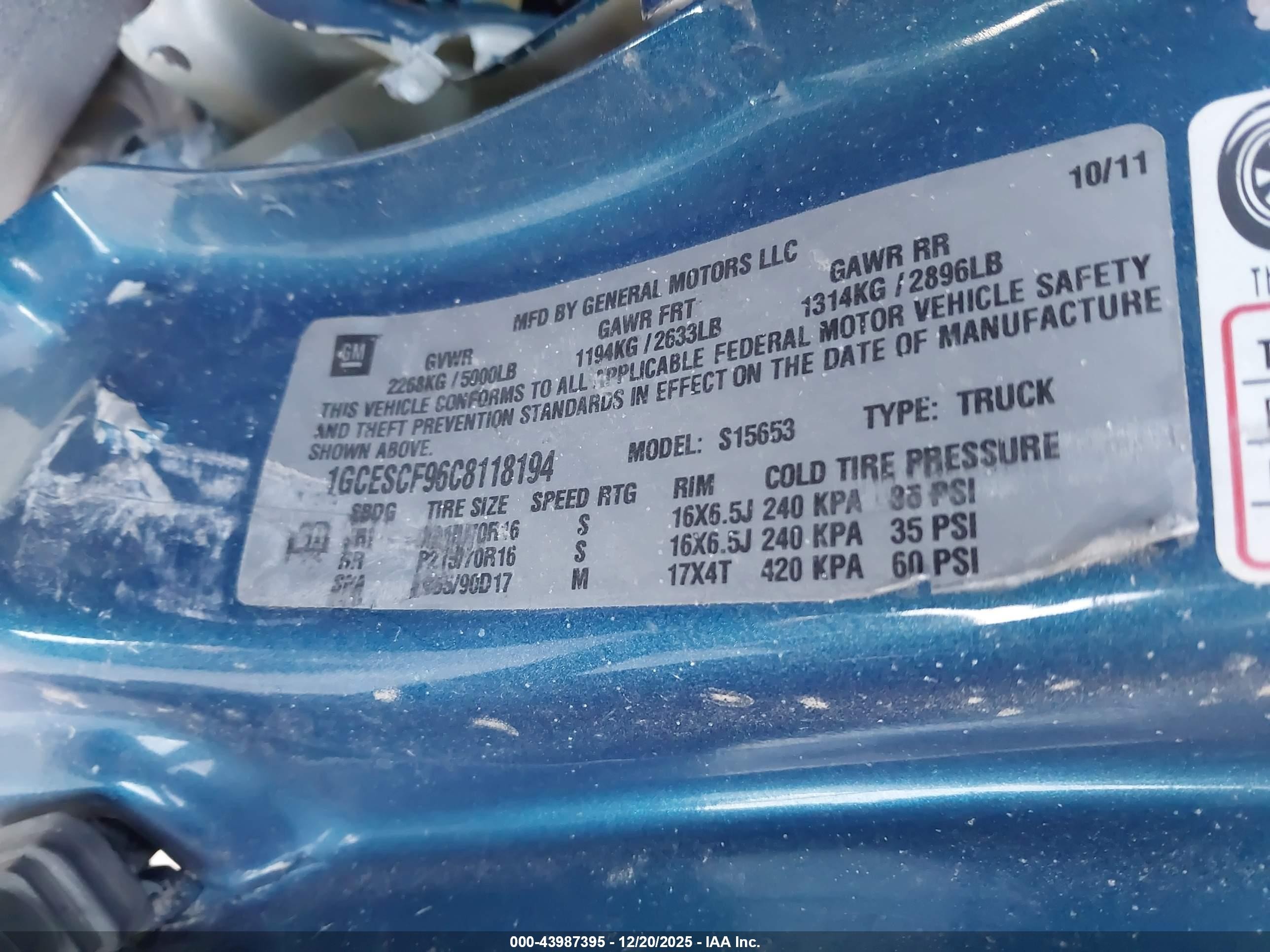 2012 Chevrolet Colorado 1lt Blue vin: 1GCESCF96C8118194