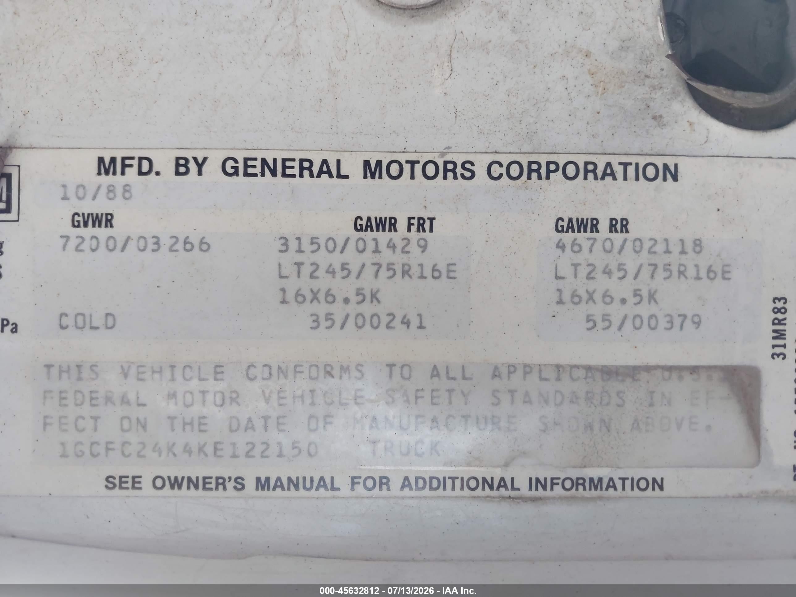 1989 Chevrolet Gmt-400 C2500 White vin: 1GCFC24K4KE122150