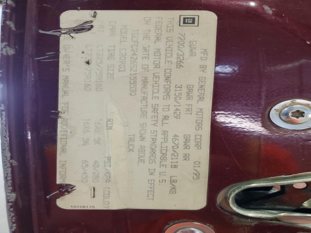 1995 Chevrolet Gmt-400 C2500 Maroon vin: 1GCFC24Z6SZ155530