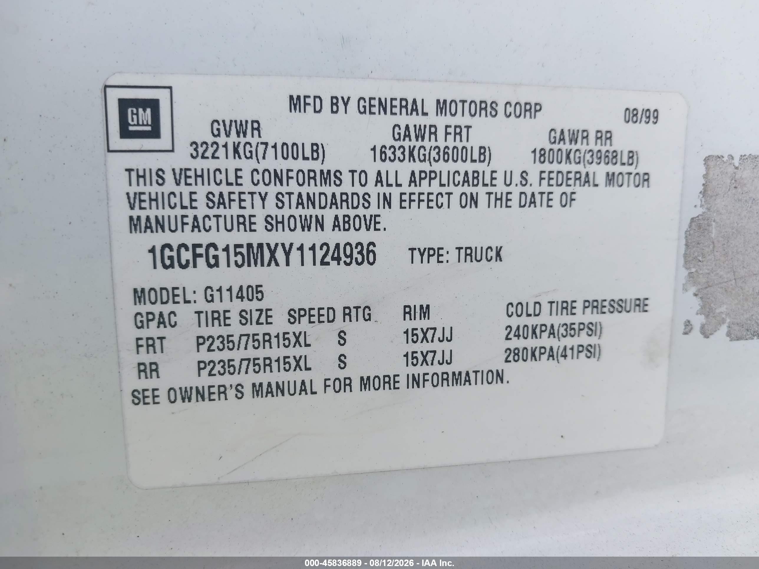 2000 Chevrolet Express   Белый vin: 1GCFG15MXY1124936