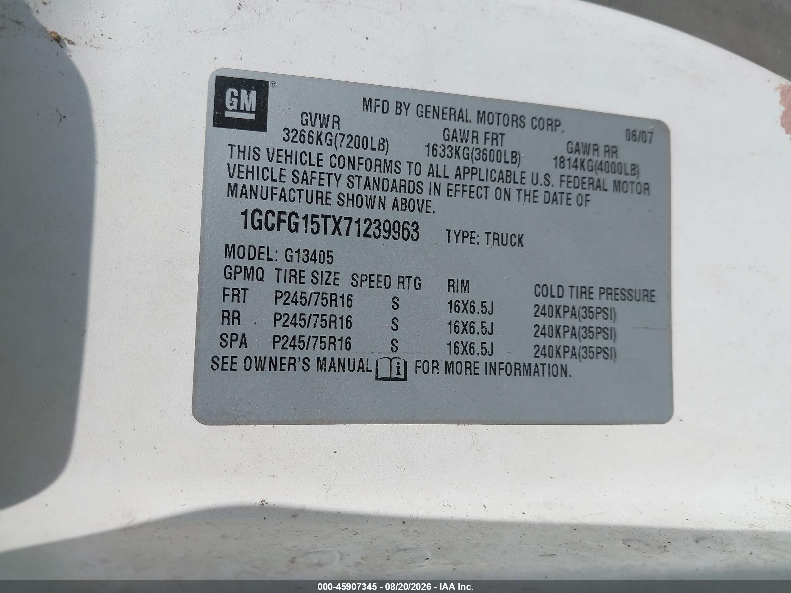 2007 Chevrolet Express Work Van Белый vin: 1GCFG15TX71239963