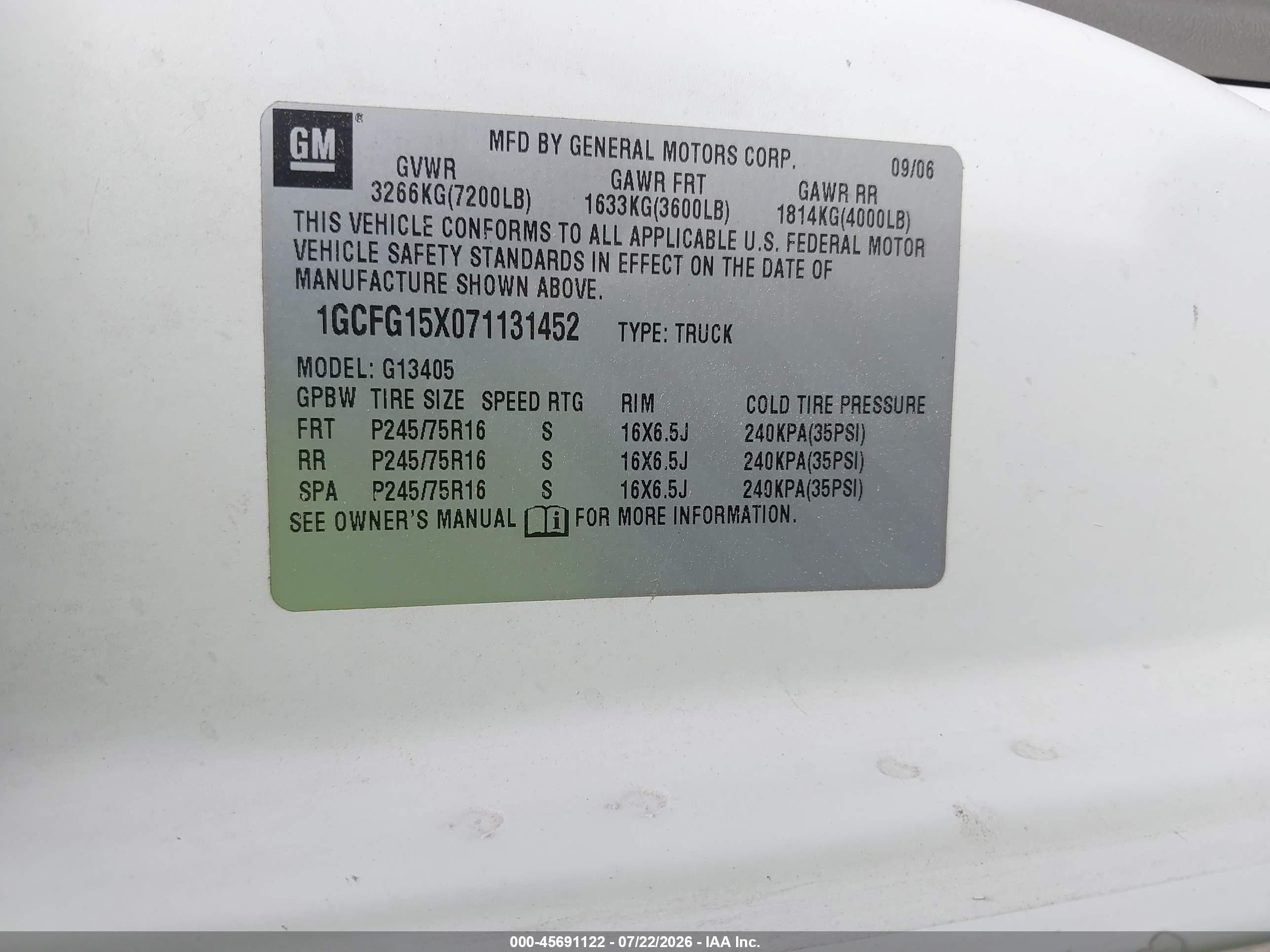 2007 Chevrolet Express Work Van Белый vin: 1GCFG15X071131452
