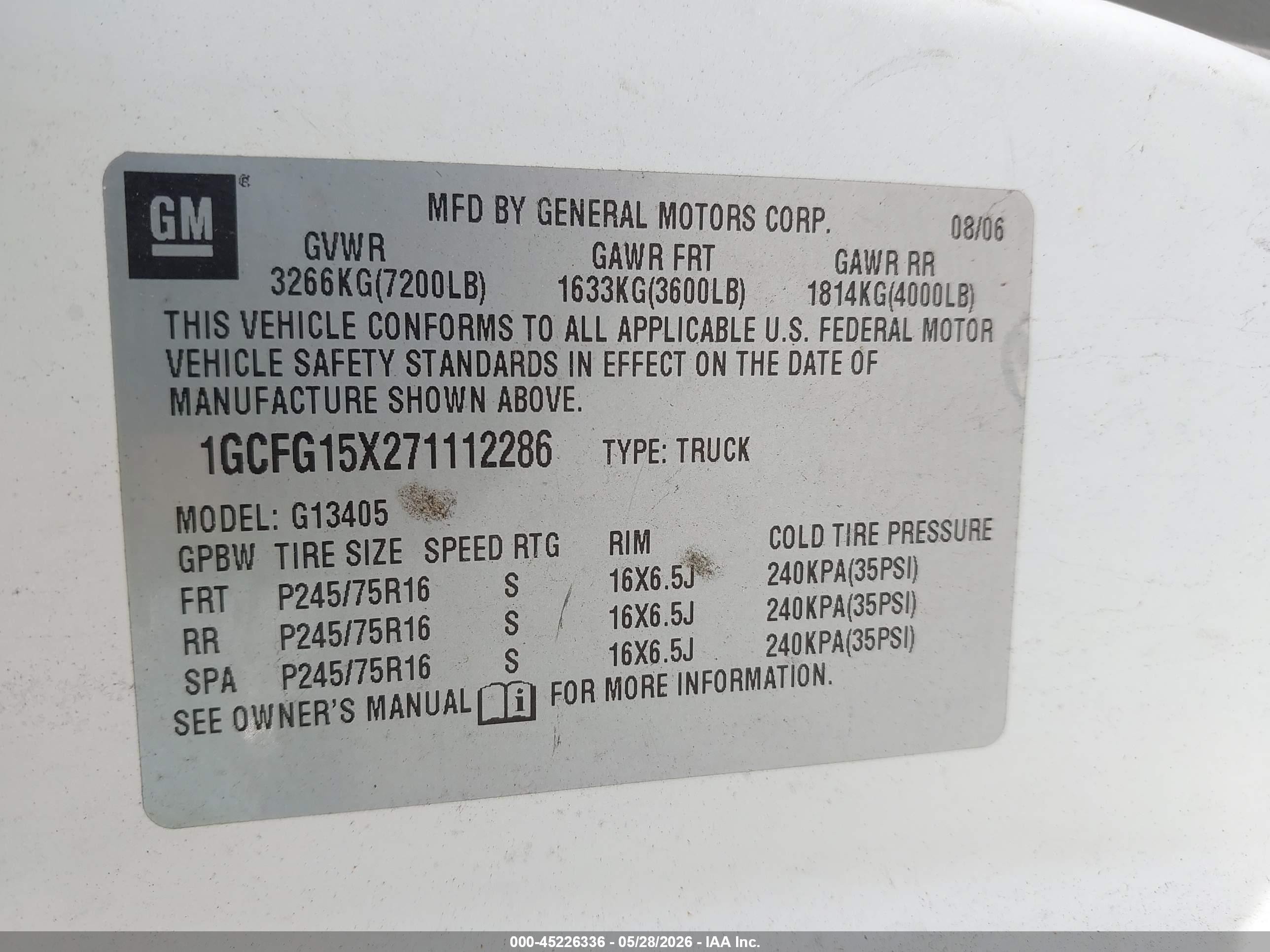 2007 Chevrolet Express Work Van White vin: 1GCFG15X271112286