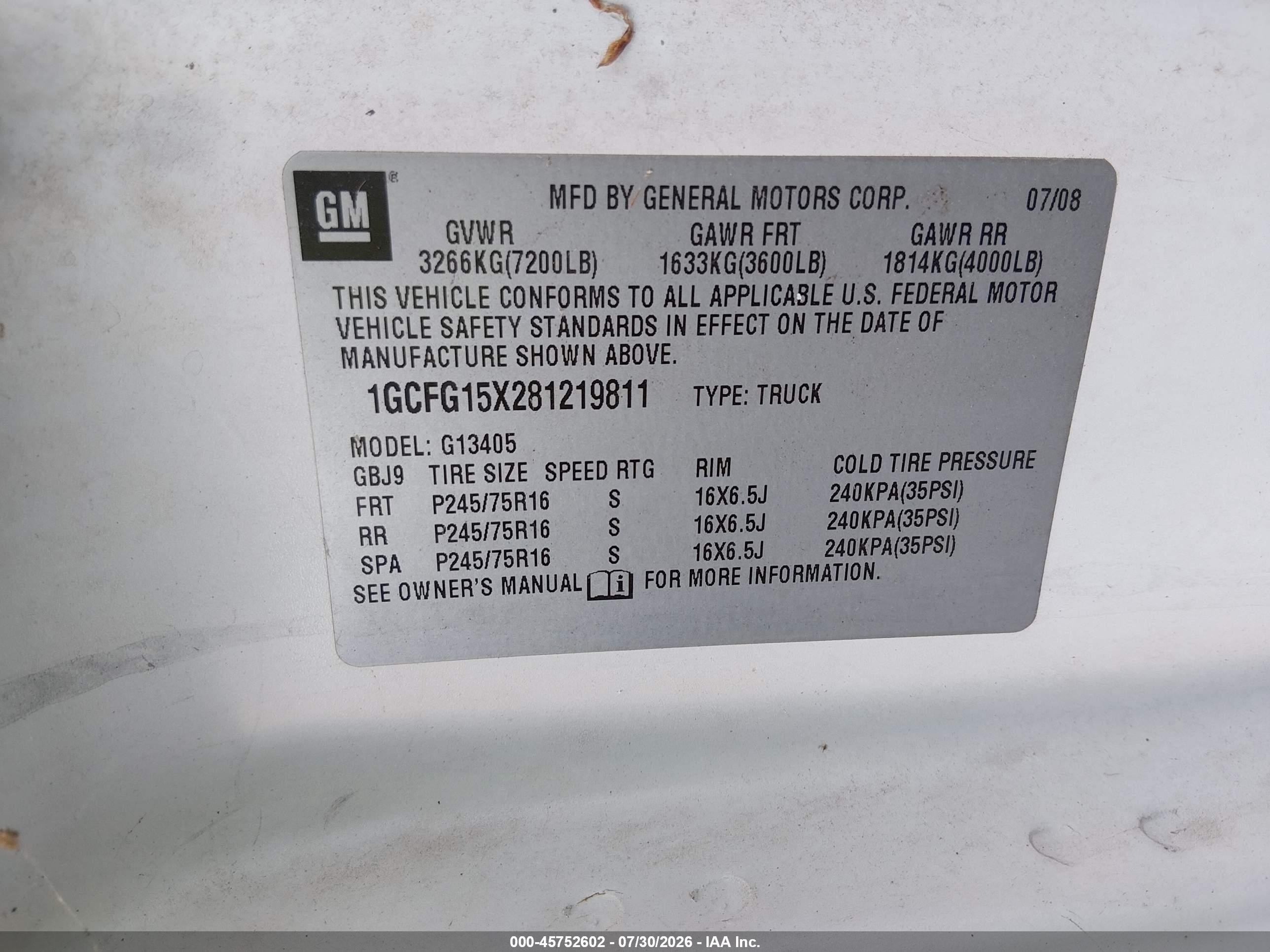 2008 Chevrolet Express Work Van White vin: 1GCFG15X281219811