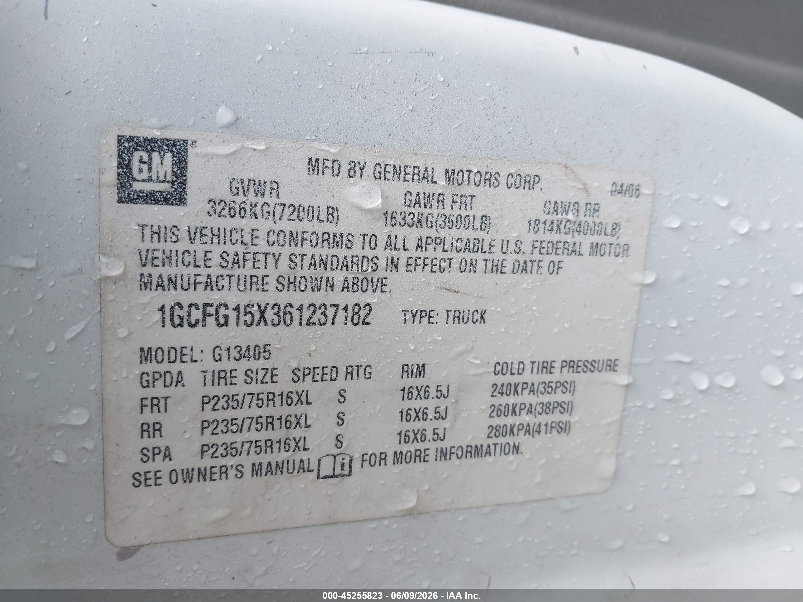 2006 Chevrolet Express Work Van White vin: 1GCFG15X361237182