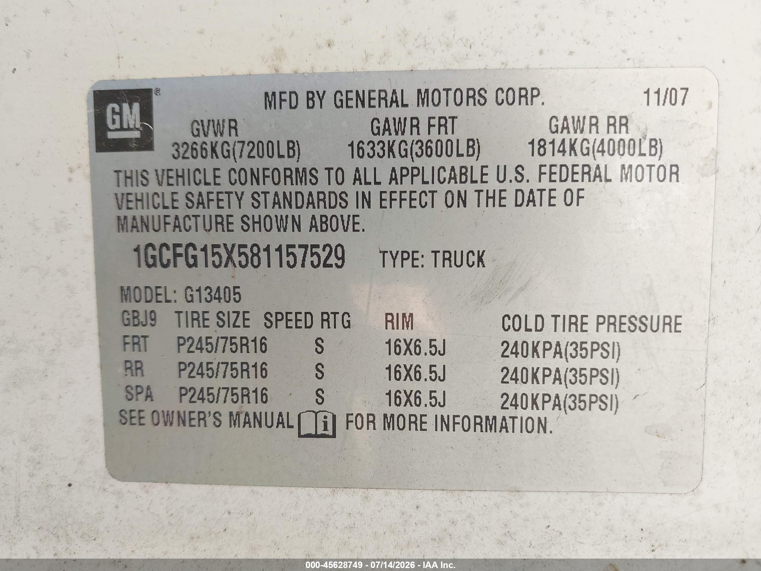 2008 Chevrolet Express Work Van Green vin: 1GCFG15X581157529