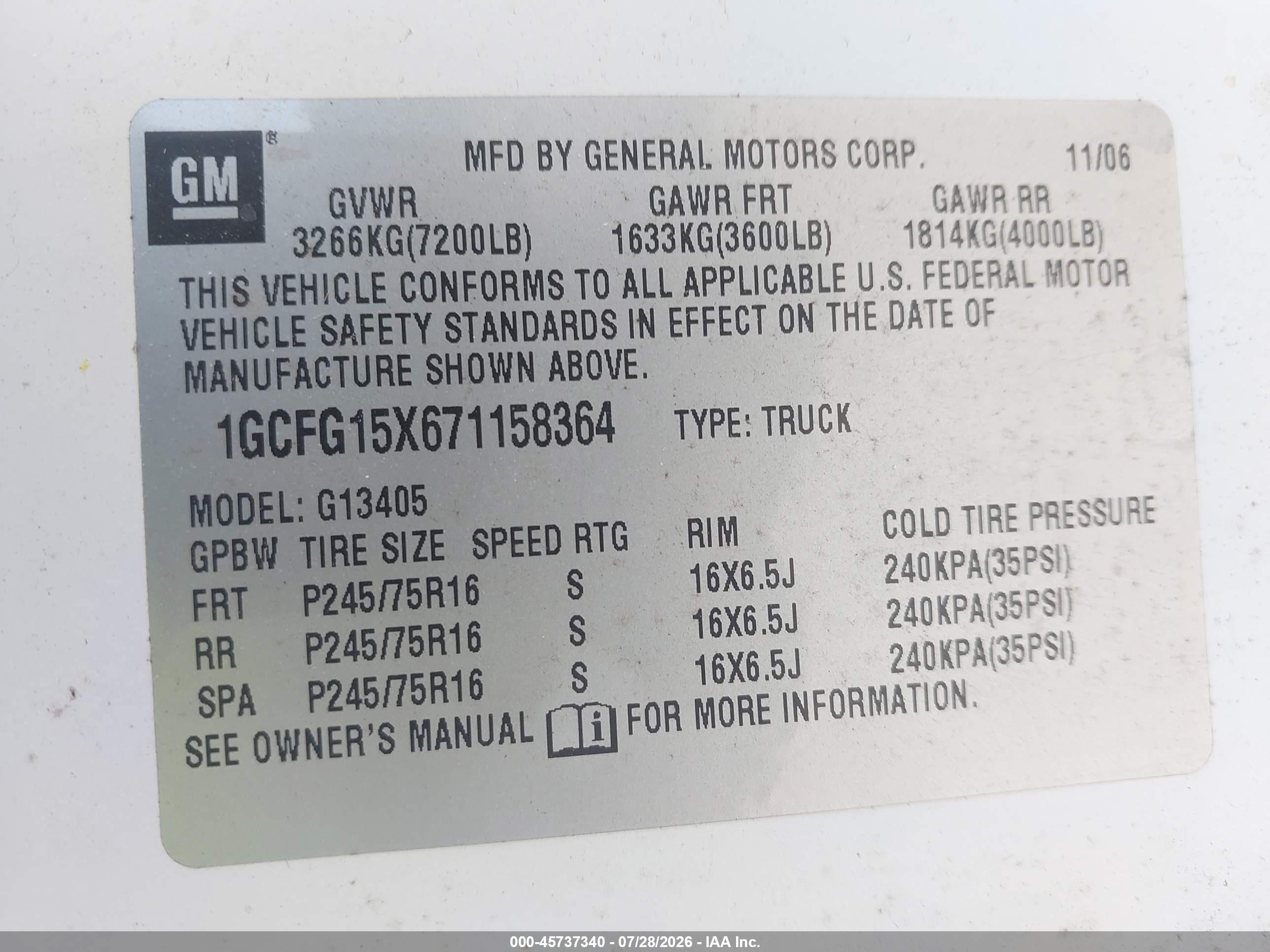 2007 Chevrolet Express Work Van White vin: 1GCFG15X671158364